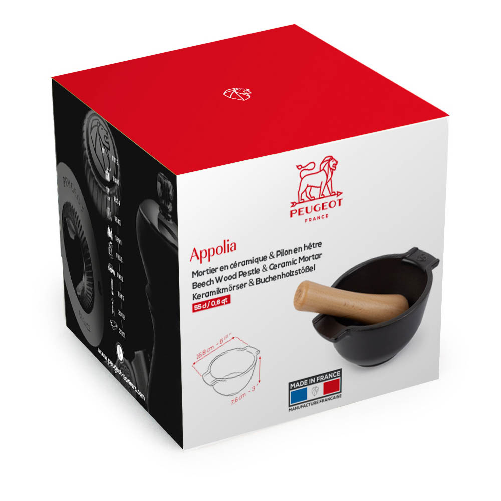 PEUGEOT Mörser APPOLIA 14 cm 550 ml aus Keramik mit Stößel aus Buchenholz grau