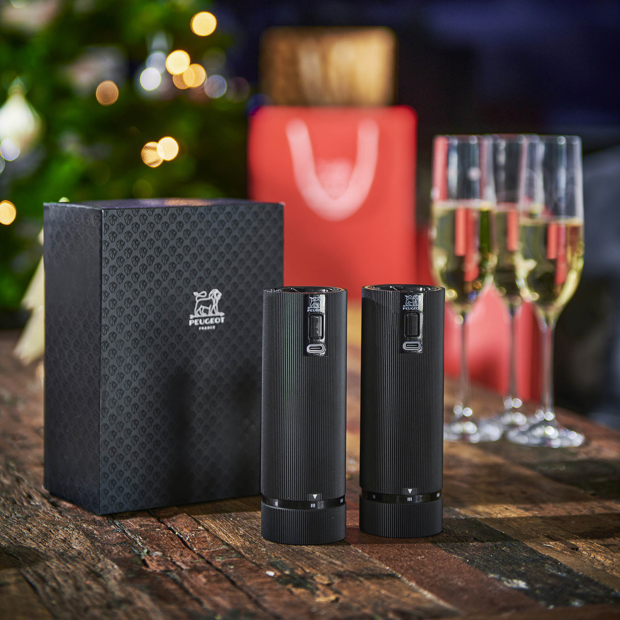 PEUGEOT Gift Set LINE NIGHT ELECTRIC Salt and Pepper Mill 15 cm U'Select Z Black