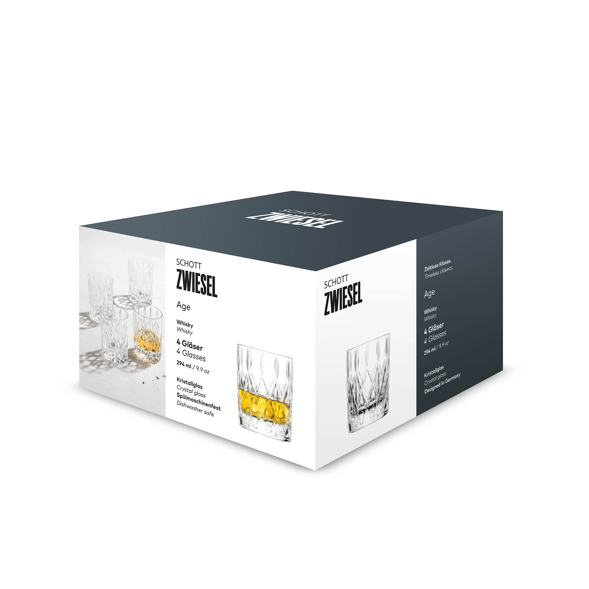 SCHOTT ZWIESEL Serie AGE Whiskyglas Whiskytumbler 4 Stück Inhalt 294 ml