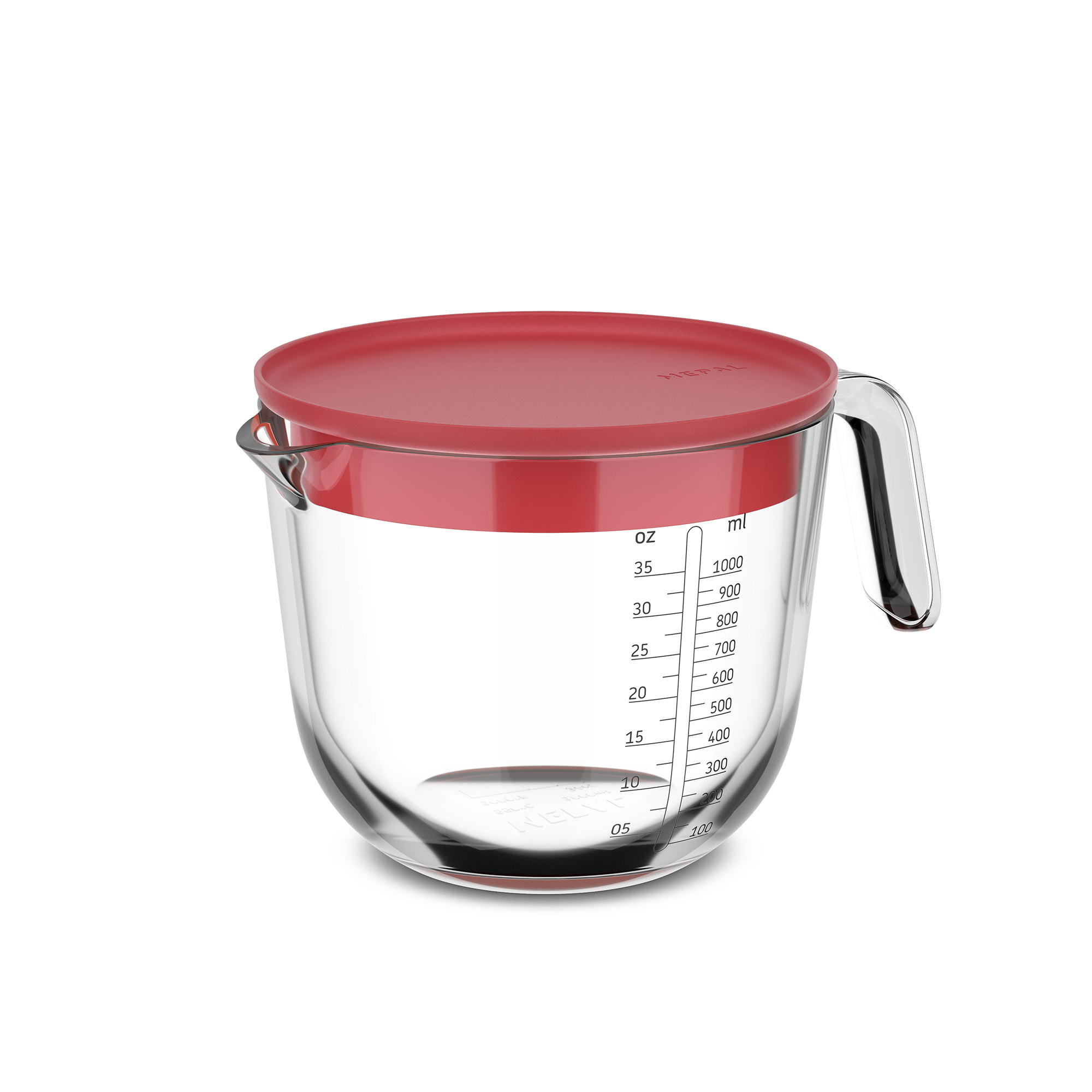 MEPAL Messbecher CHEF IT 1,0 Liter aus Glas mit Deckel coral (korallenrot)