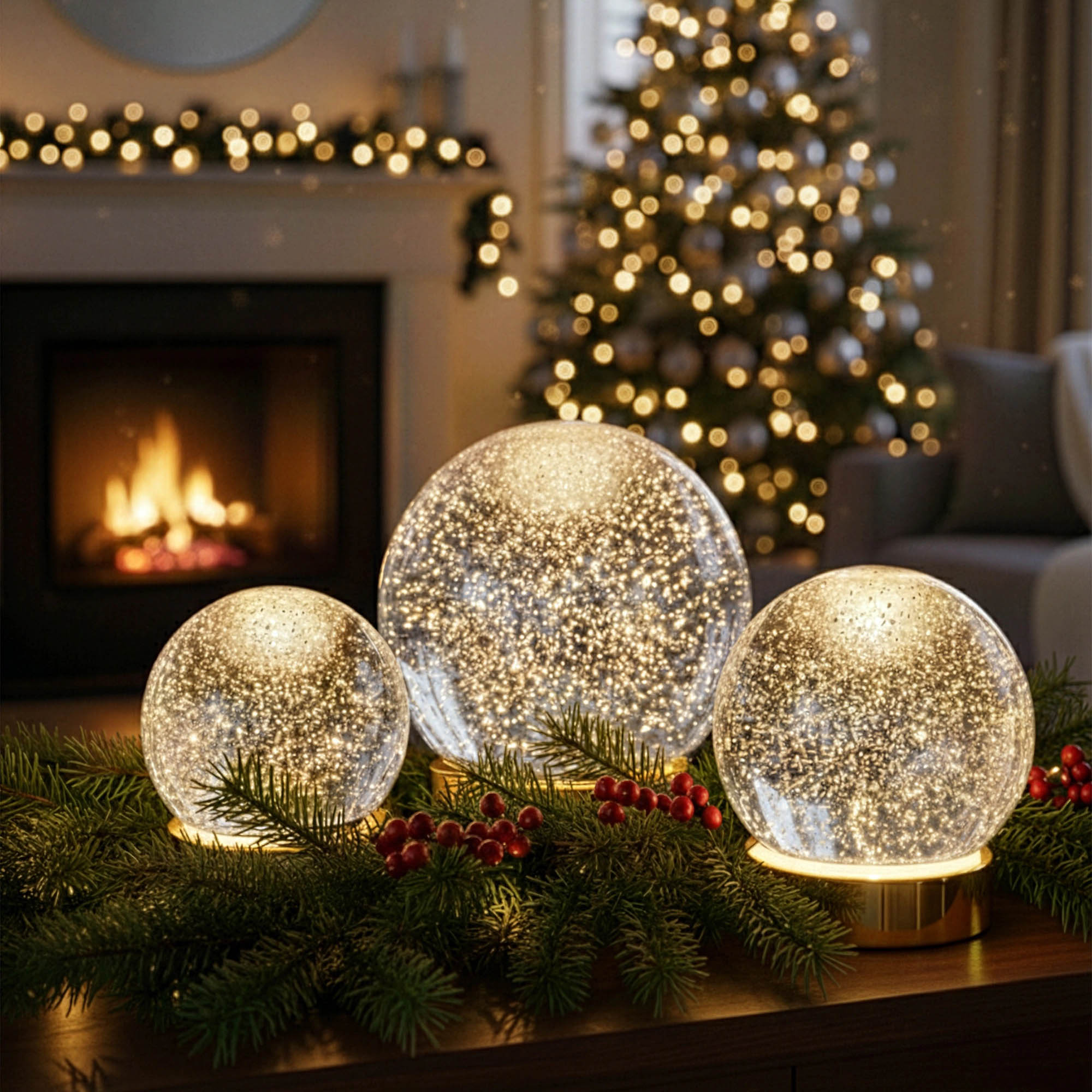 SOMPEX GLAMOR BAUBLE 15 cm gold LED table lamp – decorative lamp with moving glitter