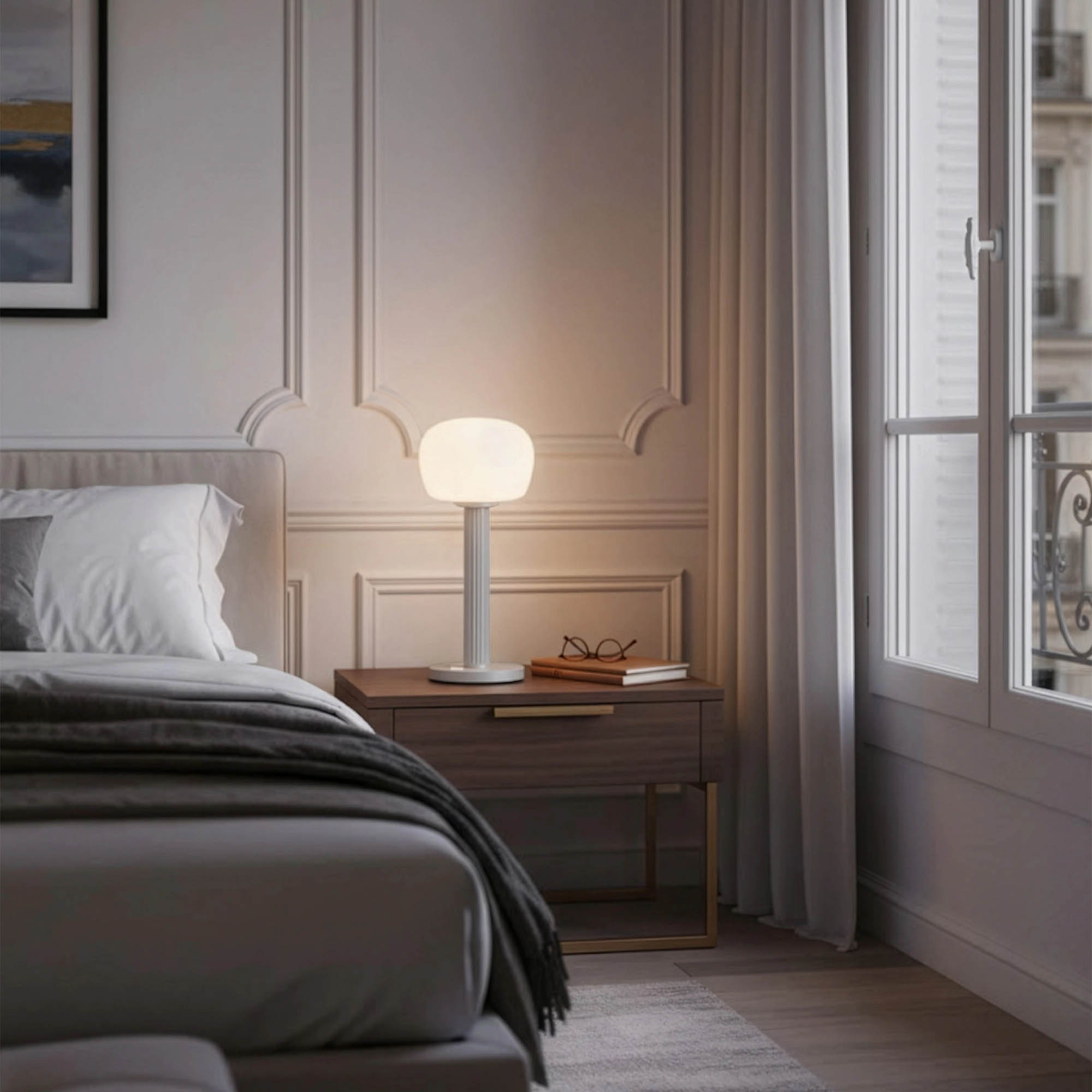 ELLE DECORATION Akku-LED-Tischleuchte VENDOME silber matt