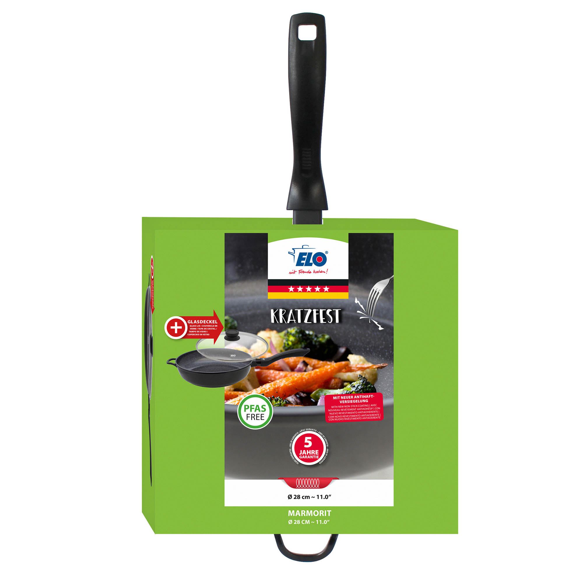 ELO Schmorpfanne MARMORIT 28 cm Antihaftversiegelung PFAS-frei Glasdeckel INDUKTION
