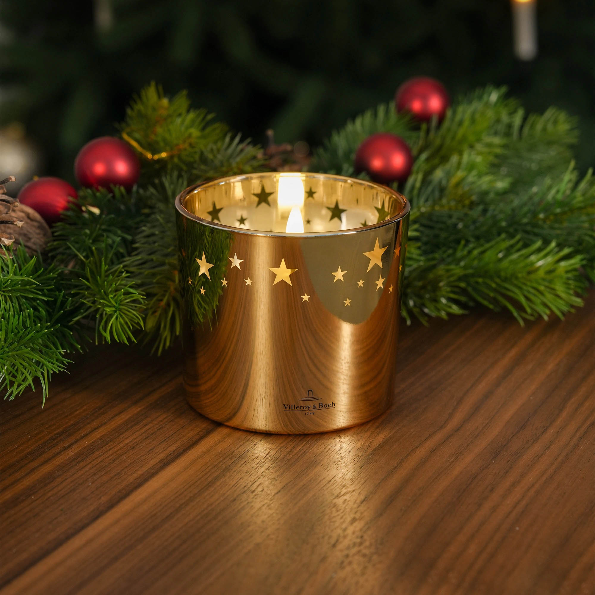 VILLEROY & BOCH LED-Glaskerze ZURICH 9 x 8 cm Echtwachs gold