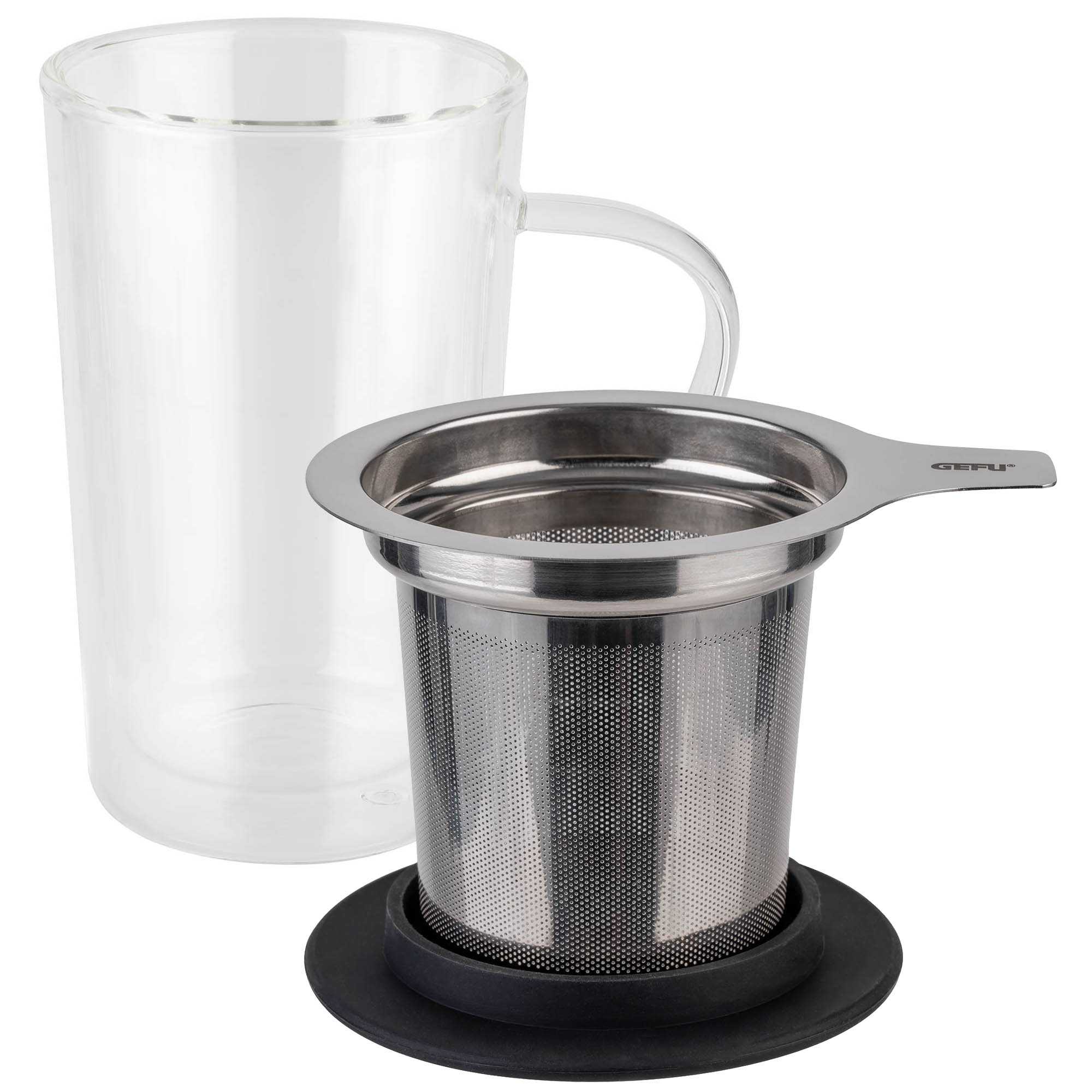 GEFU double-walled tea glass with tea strainer and lid MIRA 235 ml