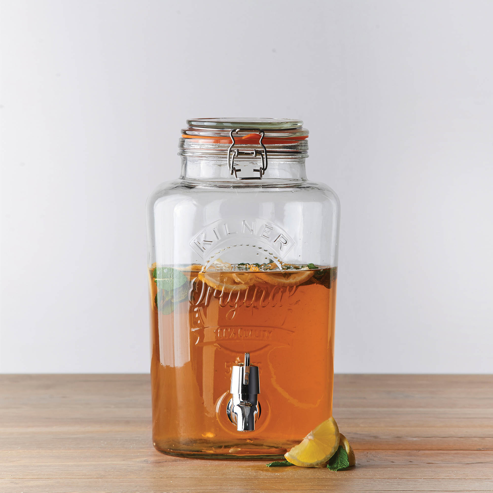 KILNER Getränkespender 5 Liter aus Glas rund mit Bügelverschlussdeckel und Zapfhahn
