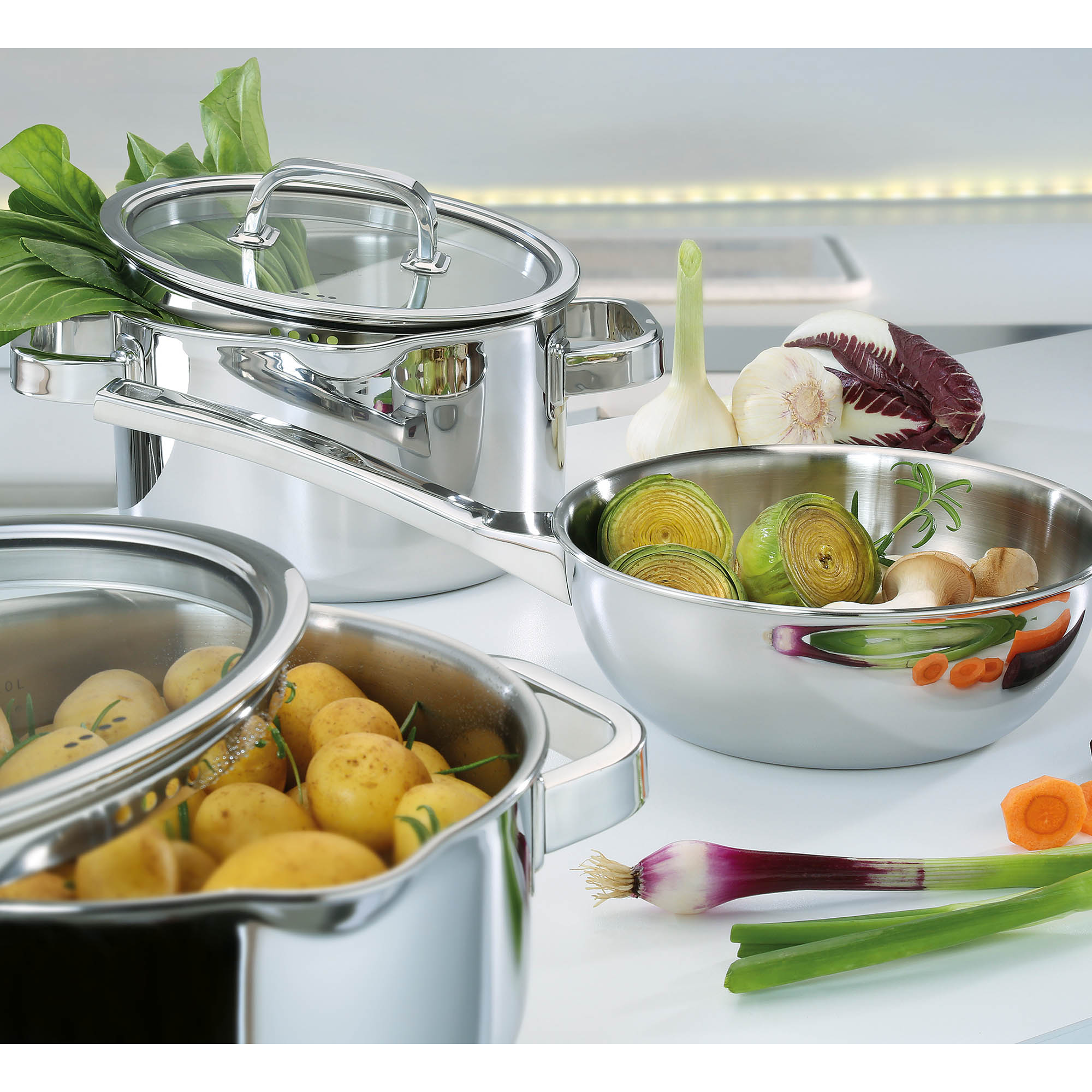 SPRING Topf-Set 5 teilig FINESSE2+ mit Glasdeckeln mit Sauteuse INDUKTION