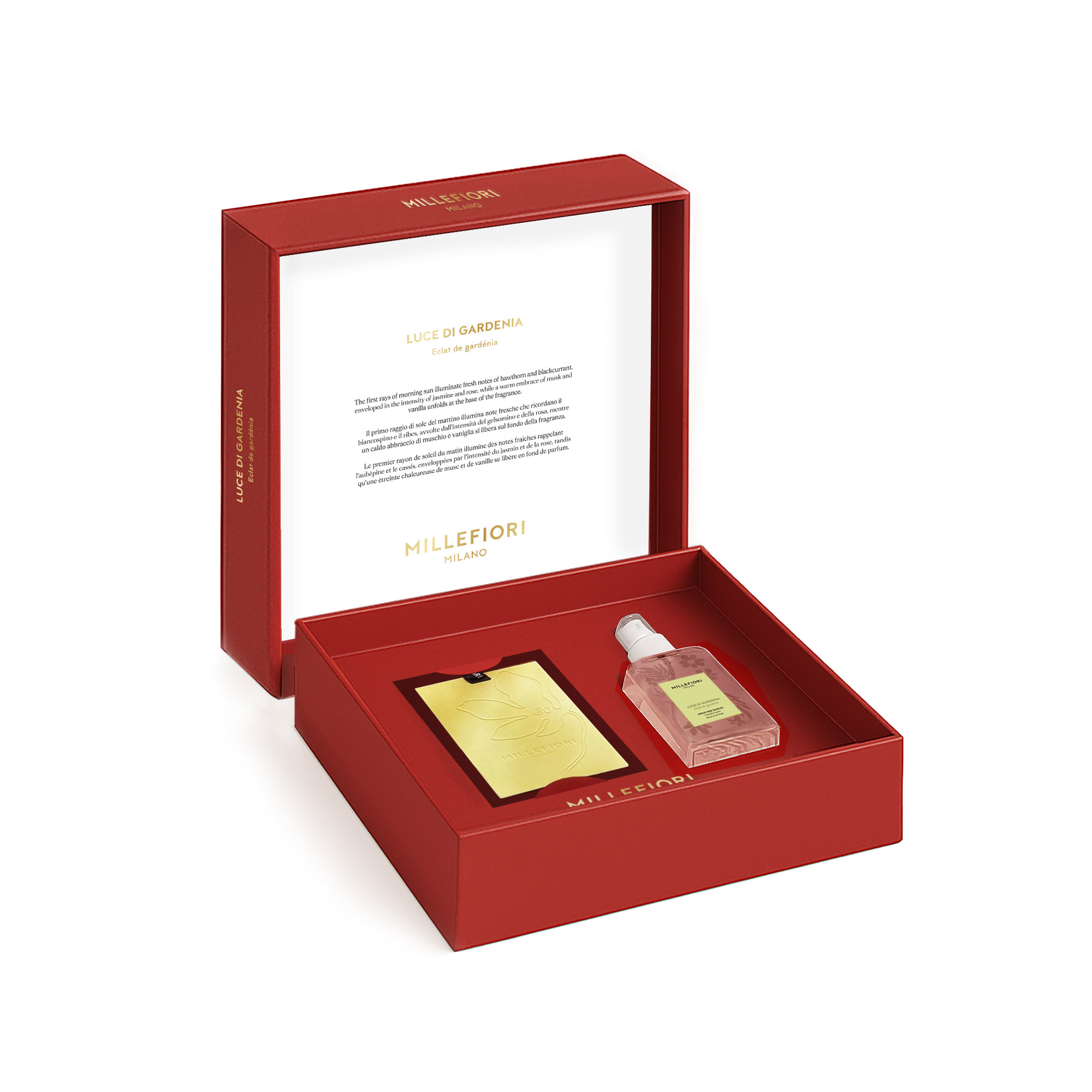MILLEFIORI MILANO Geschenkset LUCE DI GARDENIA Wäscheduft 100 ml mit Duftkarten