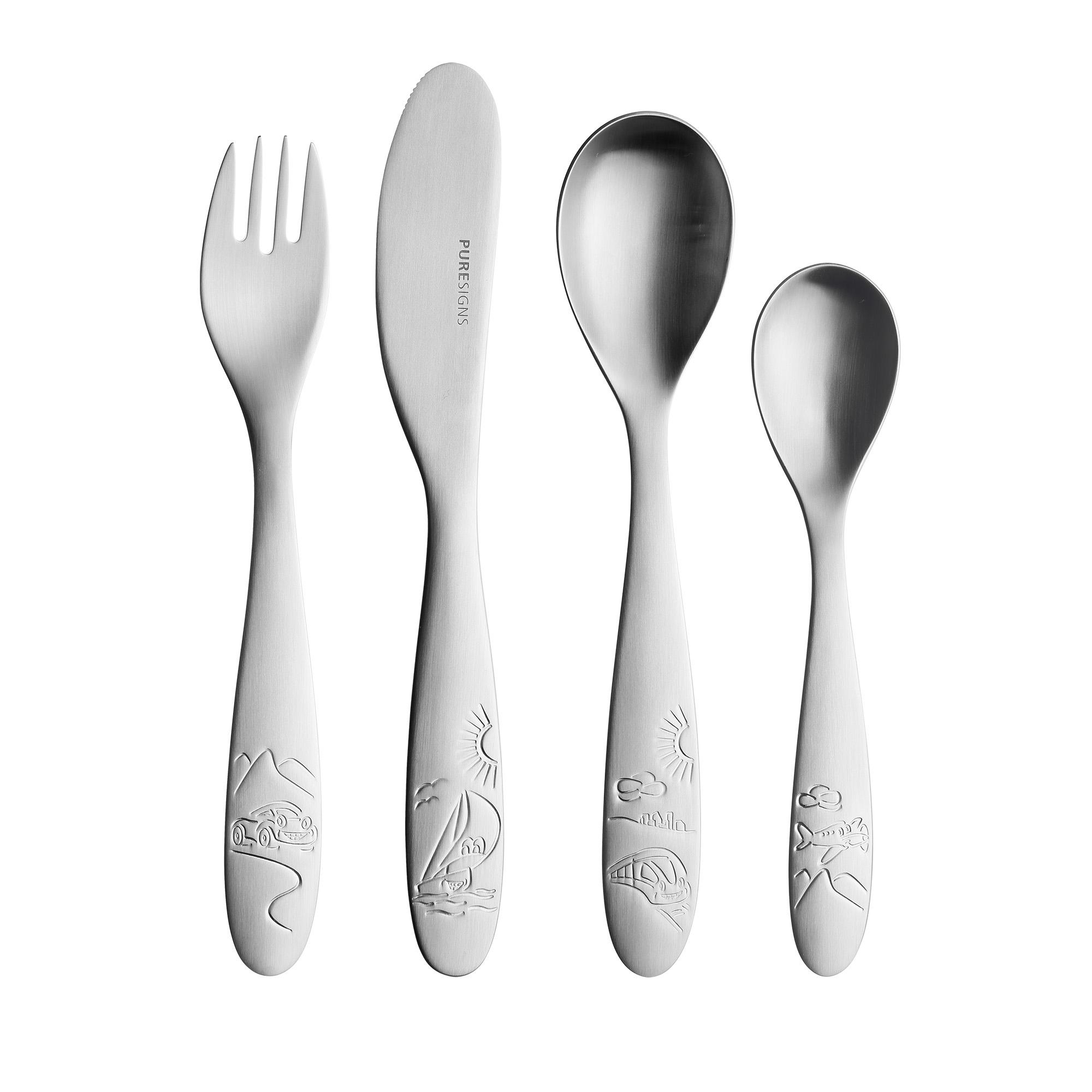 PURESIGNS Kinderbesteck SEVEN Trip mattiert Set 4-teilig