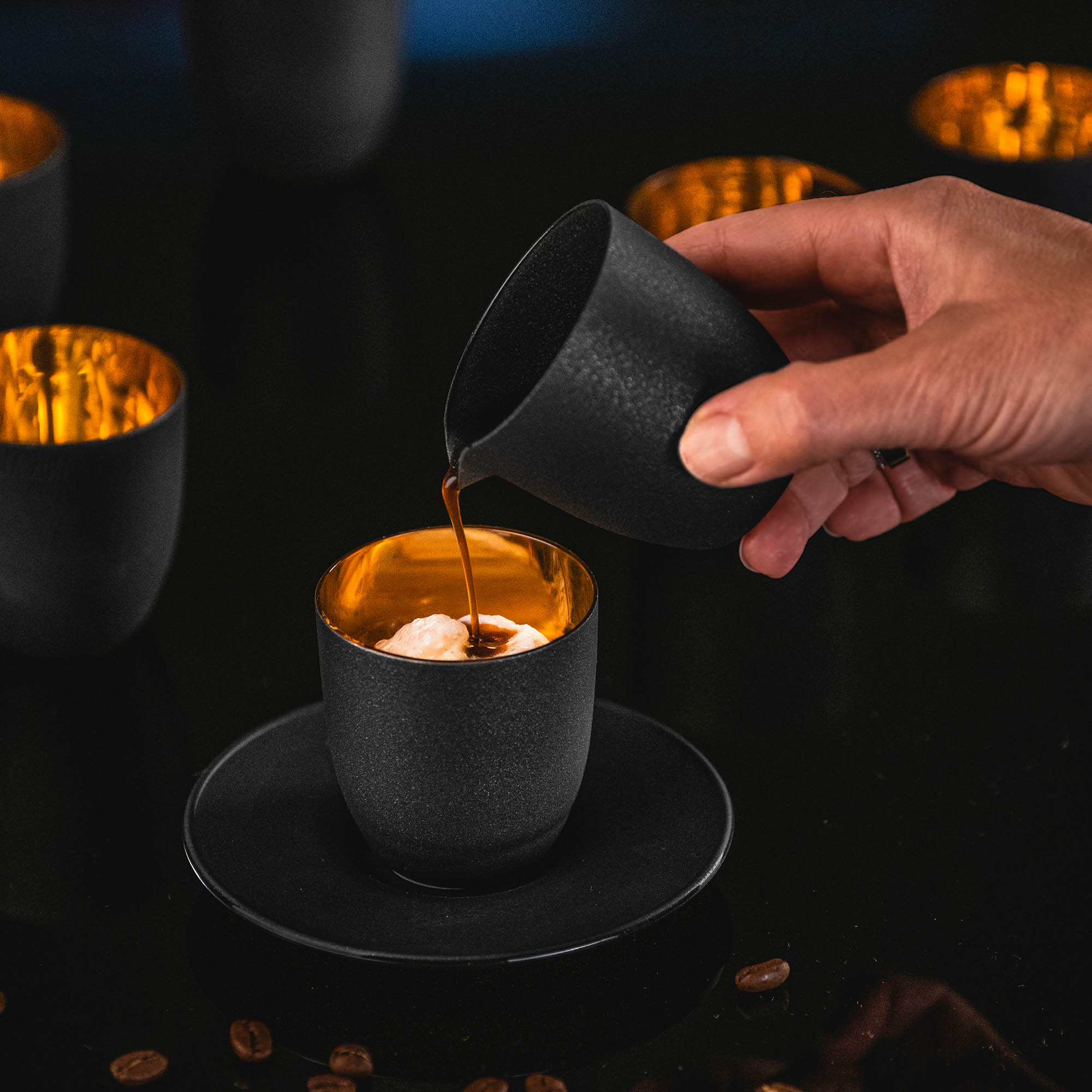EISCH Serie COSMO GOLD Affogato-Set Kristallglas mit Echtgold schwarz