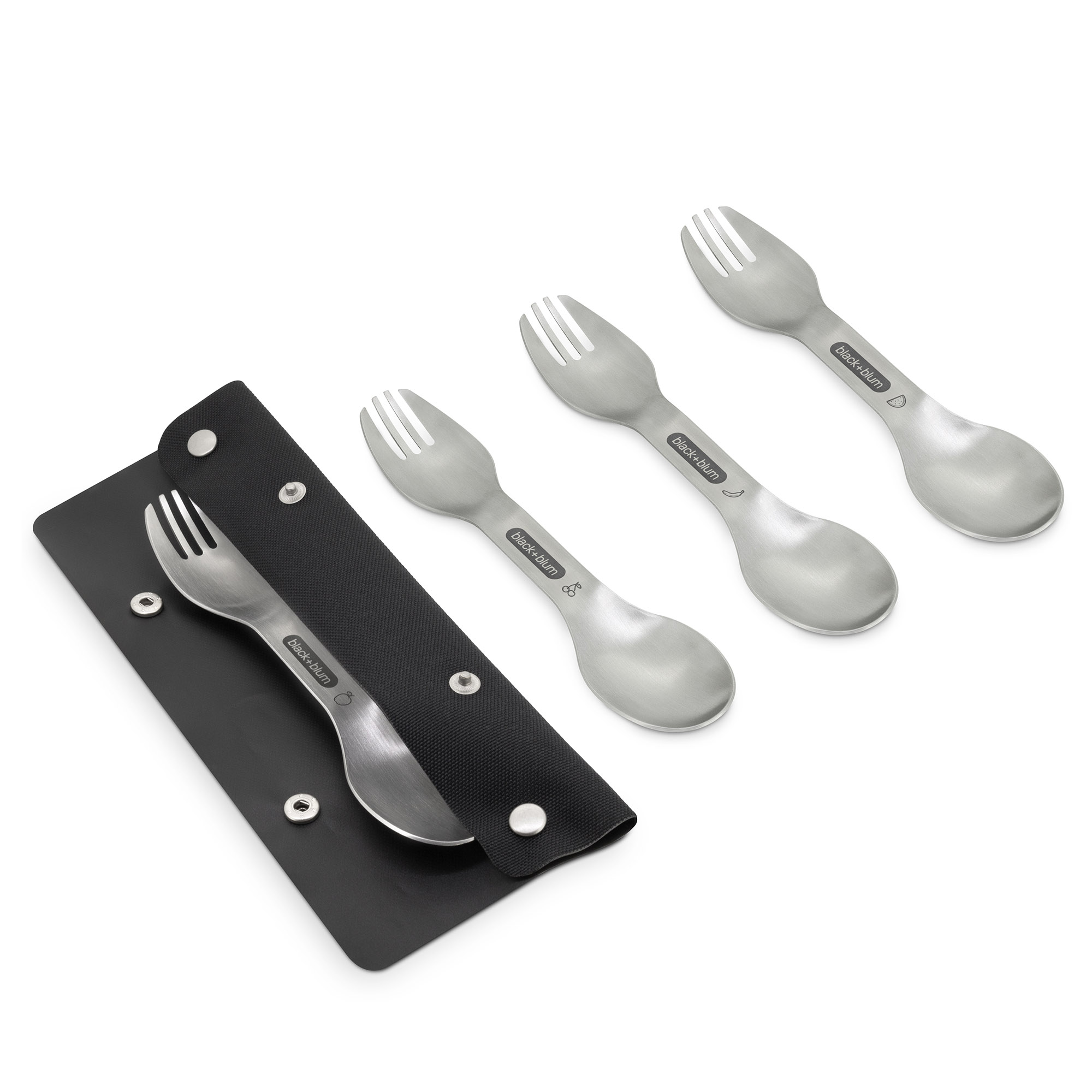 BLACK+BLUM Göffel-Set Picknick- und Campingbesteck aus Edelstahl 4 Stück in Etui