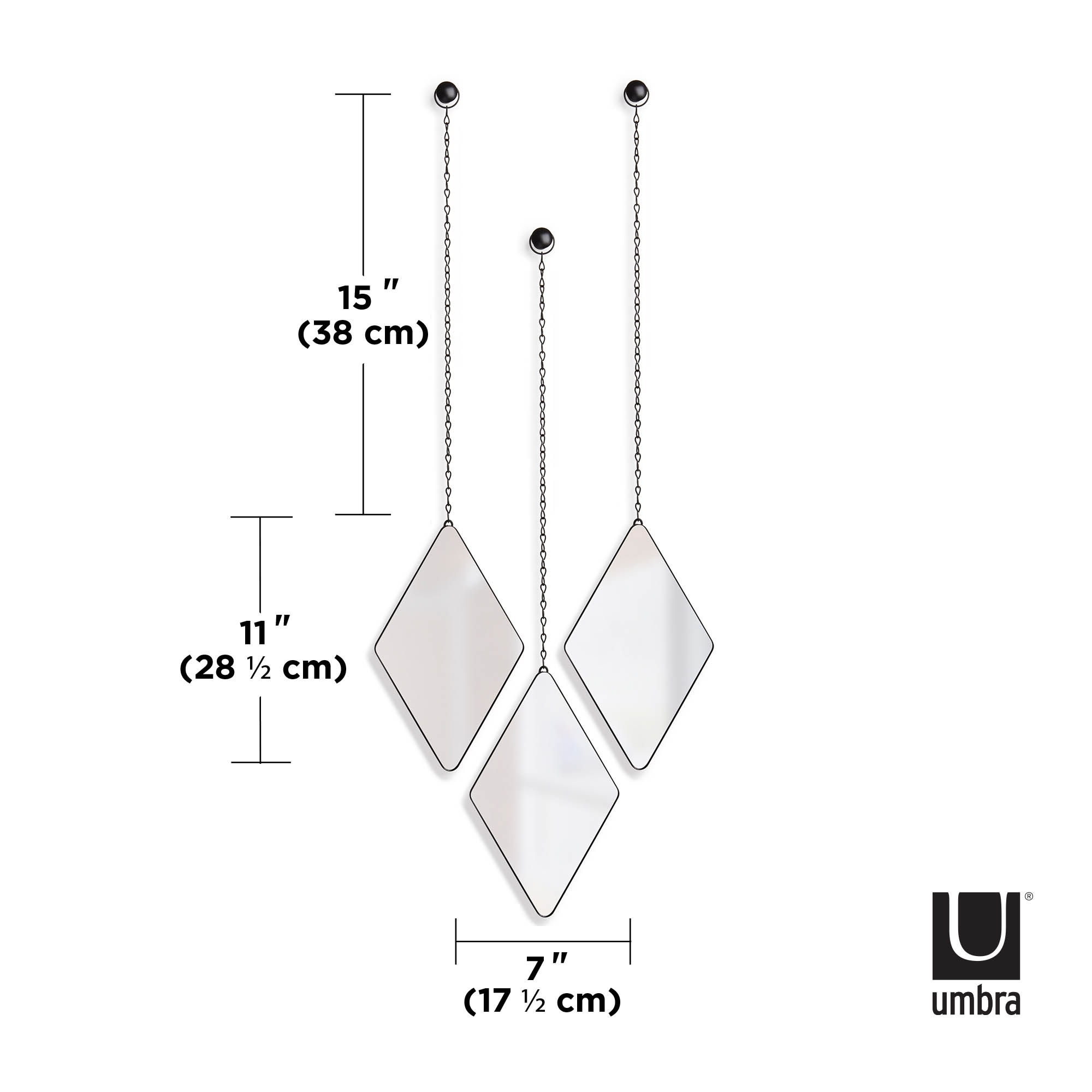 UMBRA 3-teiliges Wandspiegel-Set DIMA rautenförmig je 28,7 x 17,7 cm