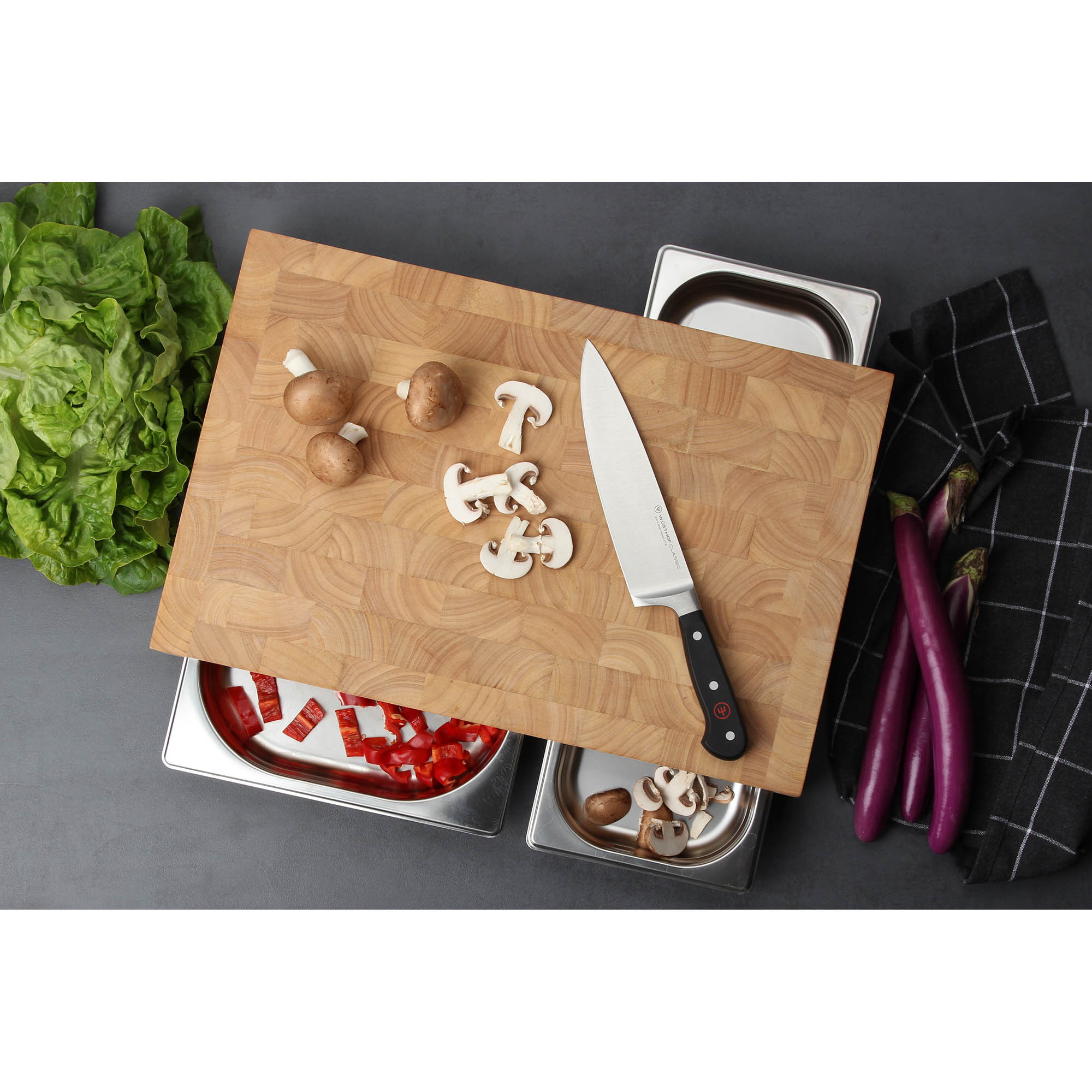 CONTINENTA chopping board with 3 stainless steel drawers 50 x 32.5 x 8 cm