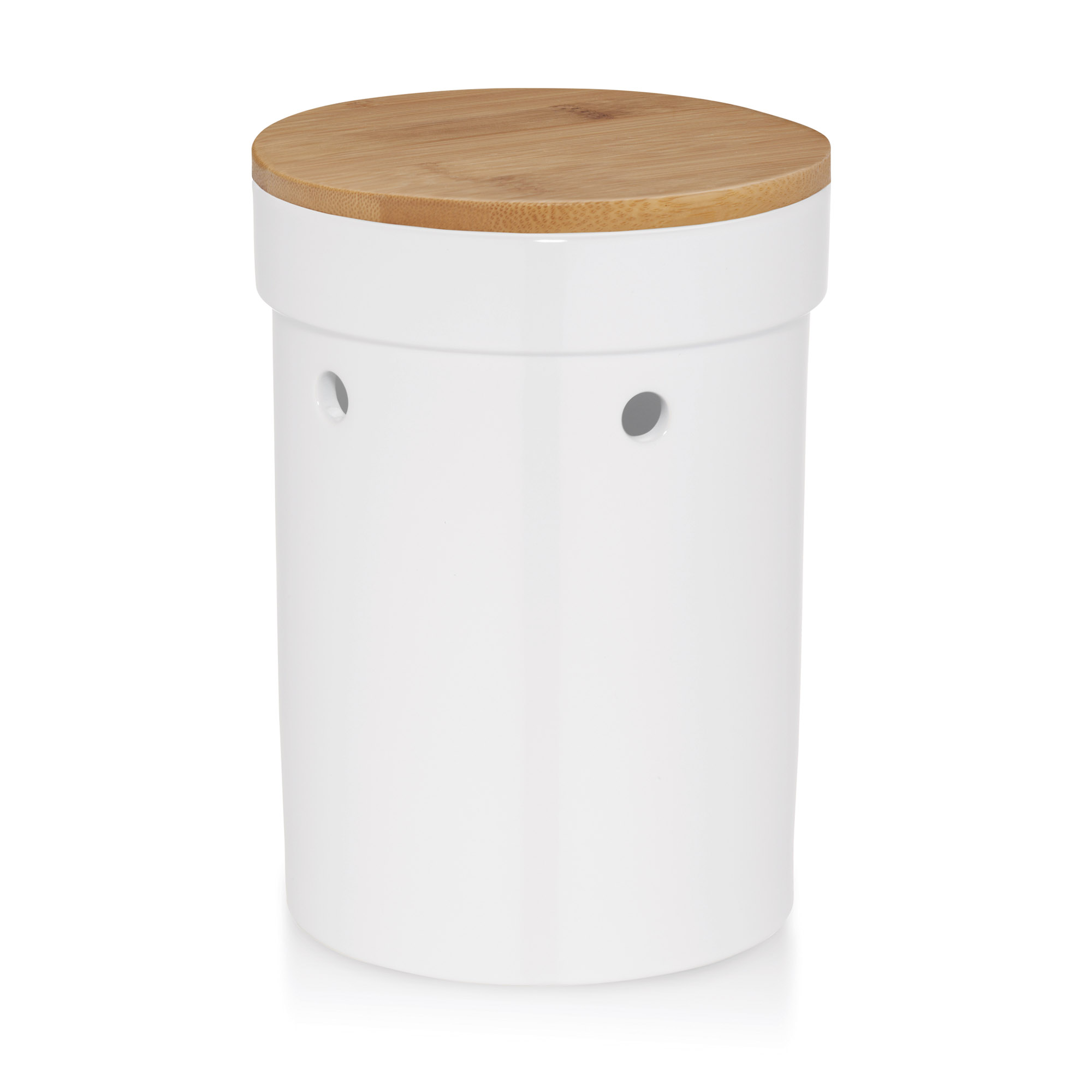 KELA Zwiebeltopf SELENA aus Keramik weiß mit Deckel aus Bambusholz