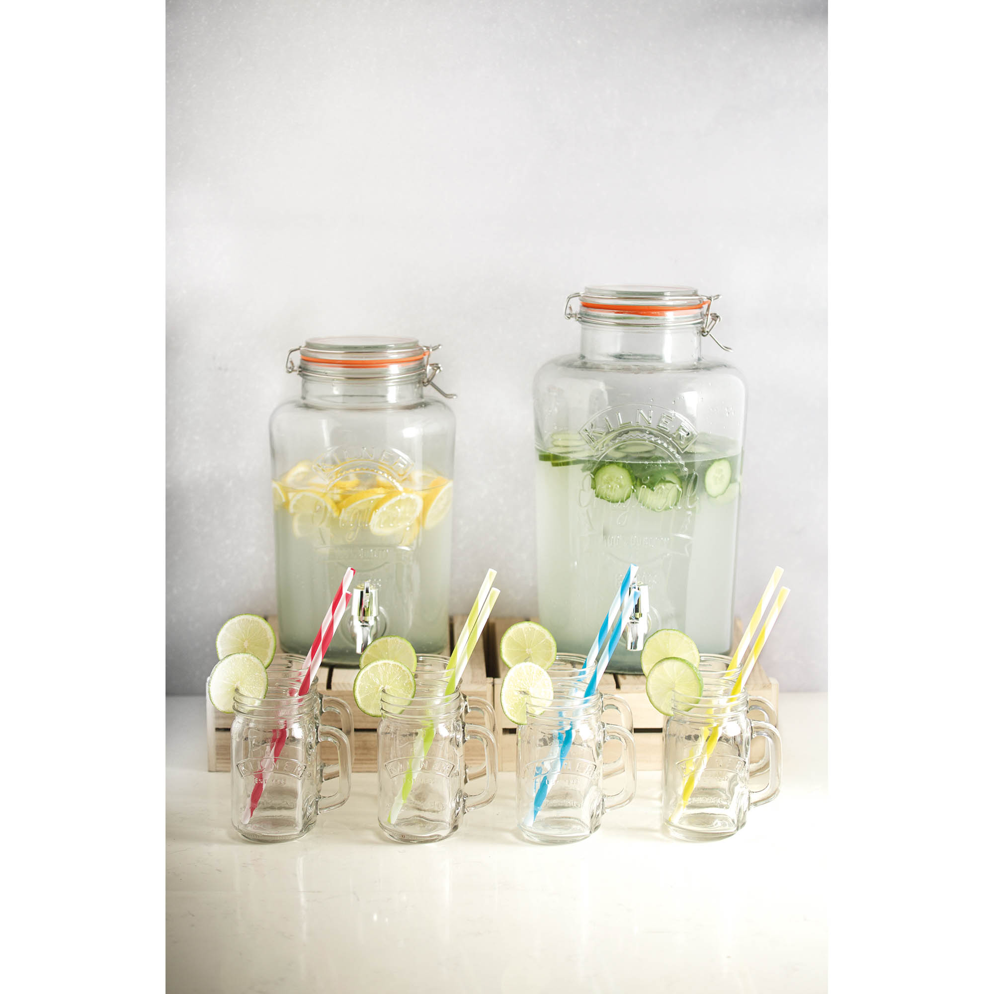 KILNER Getränkespender 8 Liter aus Glas rund mit Bügelverschlussdeckel und Zapfhahn