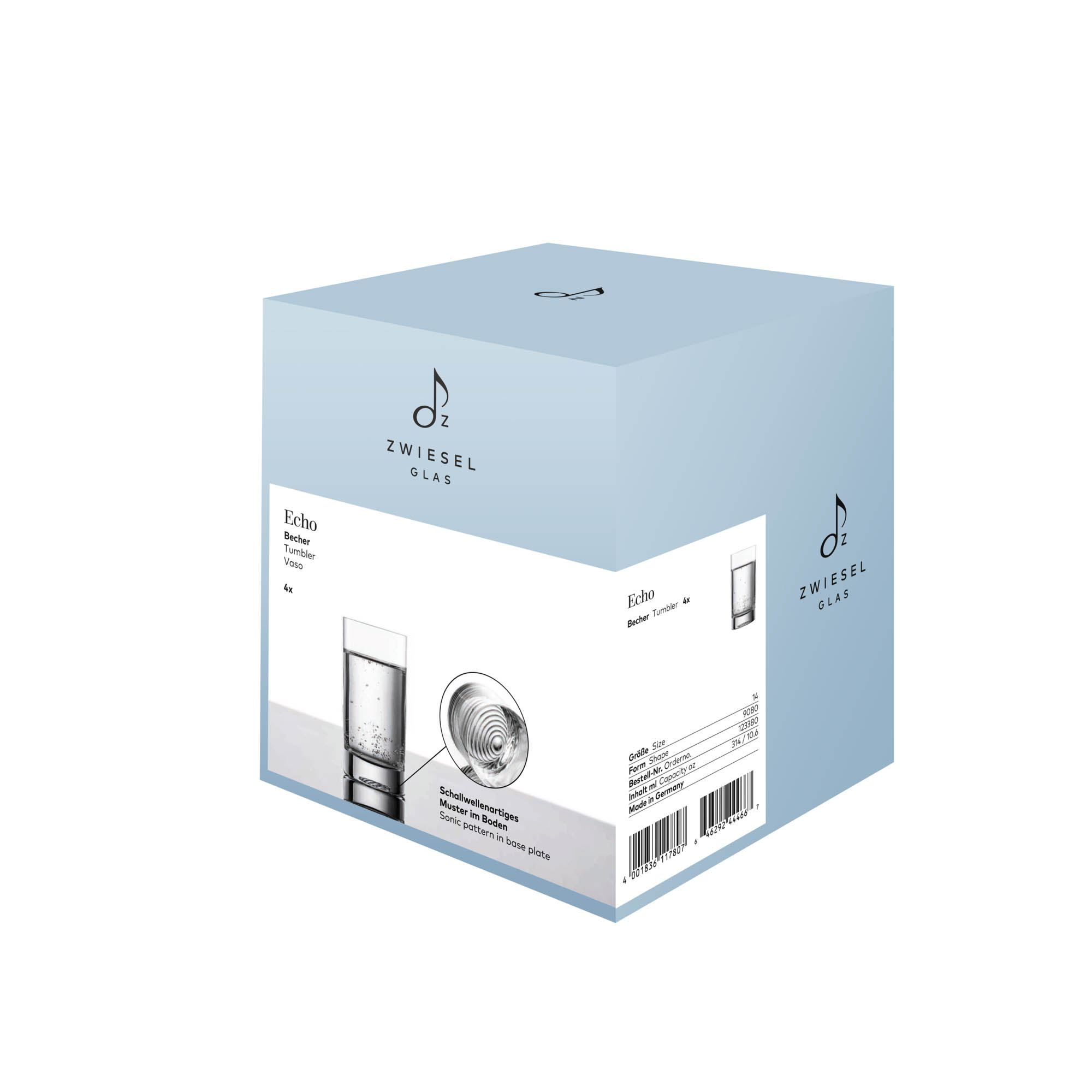 ZWIESEL GLAS Serie ECHO Becher 4 Stück Inhalt 314 ml Wasserglas Saftglas