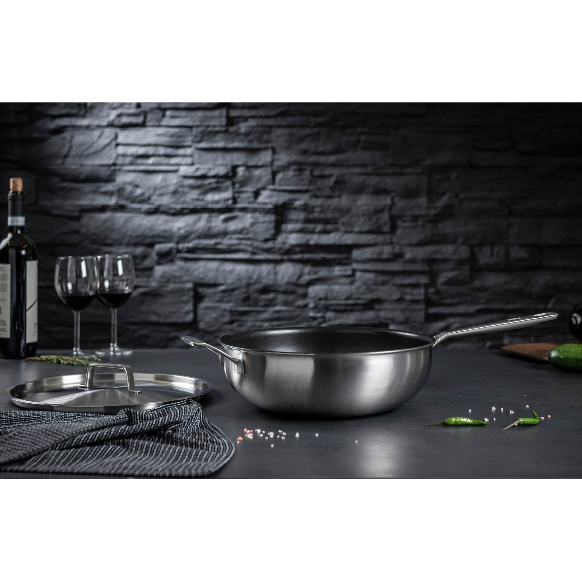 KUHN RIKON wok CULINARY FIVEPLY 28 cm stainless steel non-stick coating INDUCTION