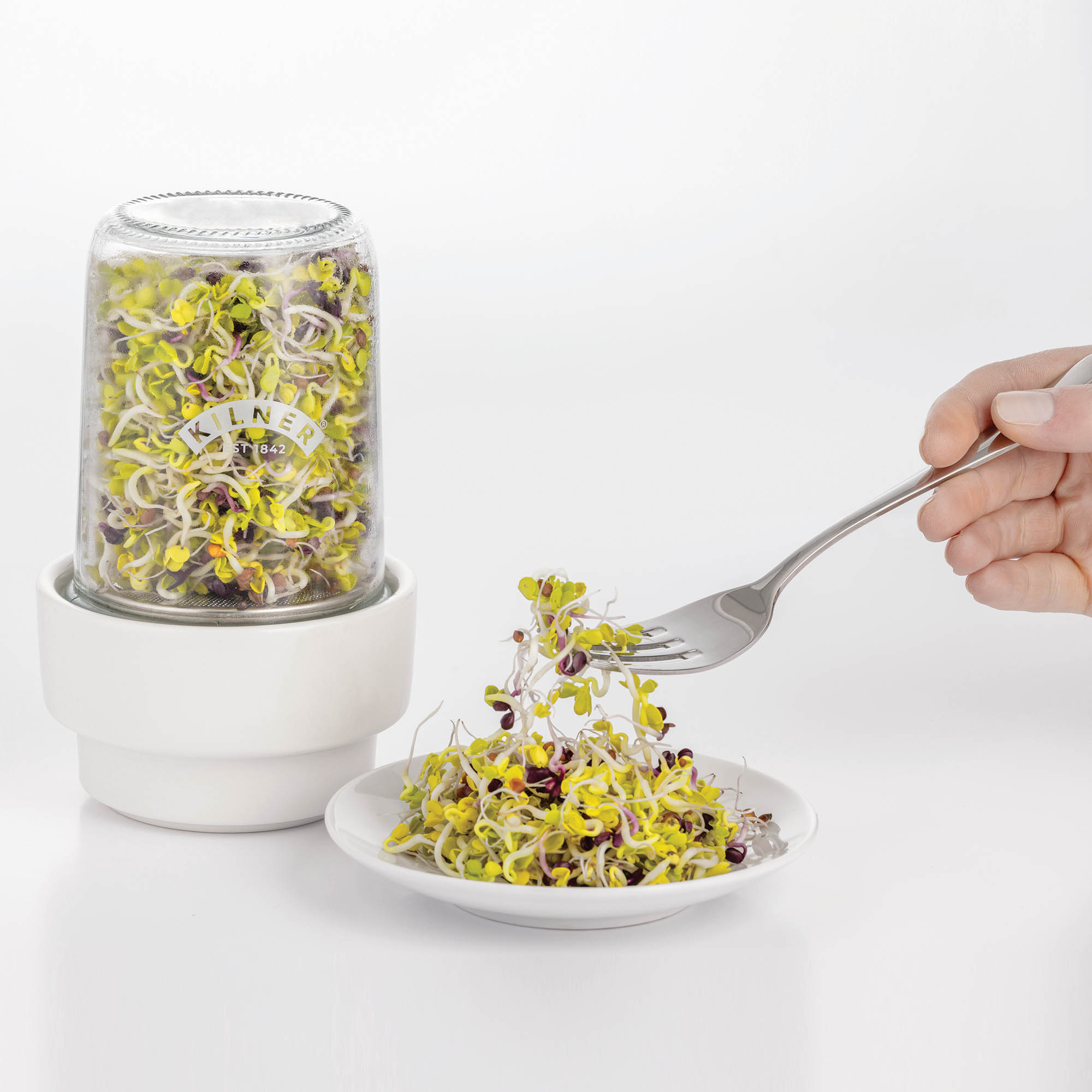 KILNER Sprout Jar Set 0.5 litres – Sprouting Kit: Mini Greenhouse for Sprouts