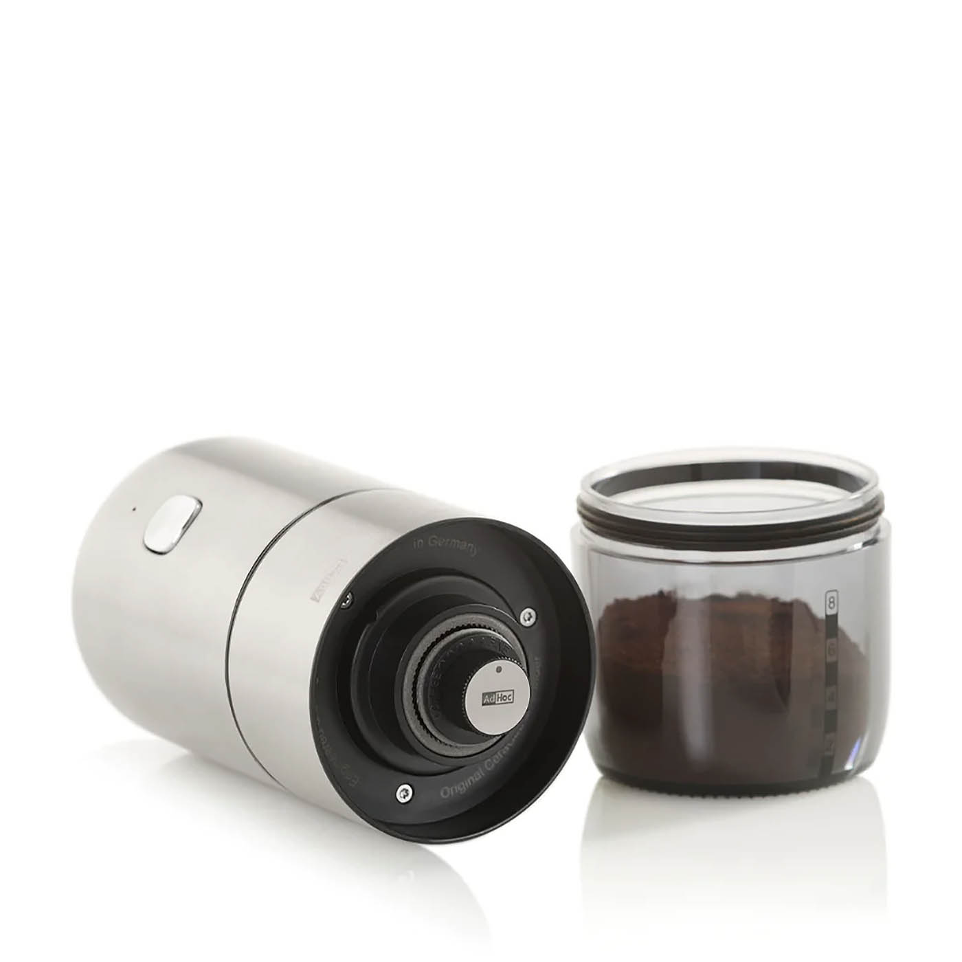 AdHoc Elektrische Kaffeemühle i.MILL 18 cm Edelstahl / Acryl aufladbar