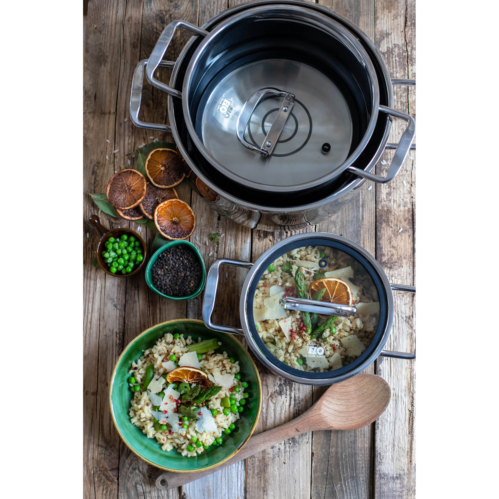 ELO Mystery pot set 3-piece stackable glass lid INDUCTION