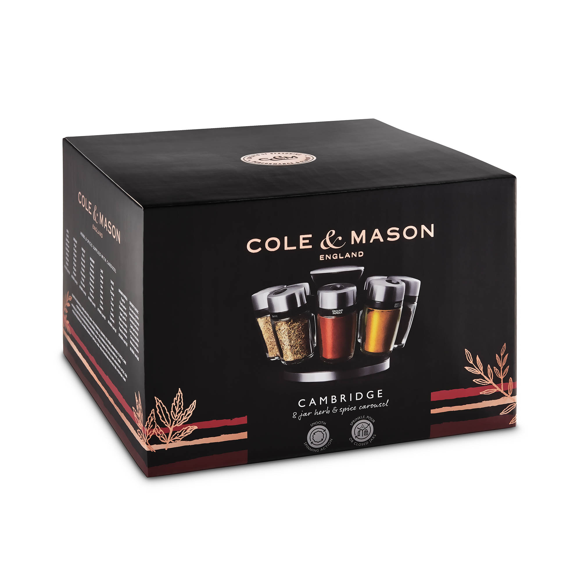 COLE & MASON Gewürzkarussel Gewürzständer CAMBRIDGE mit 8 Gläsern befüllt