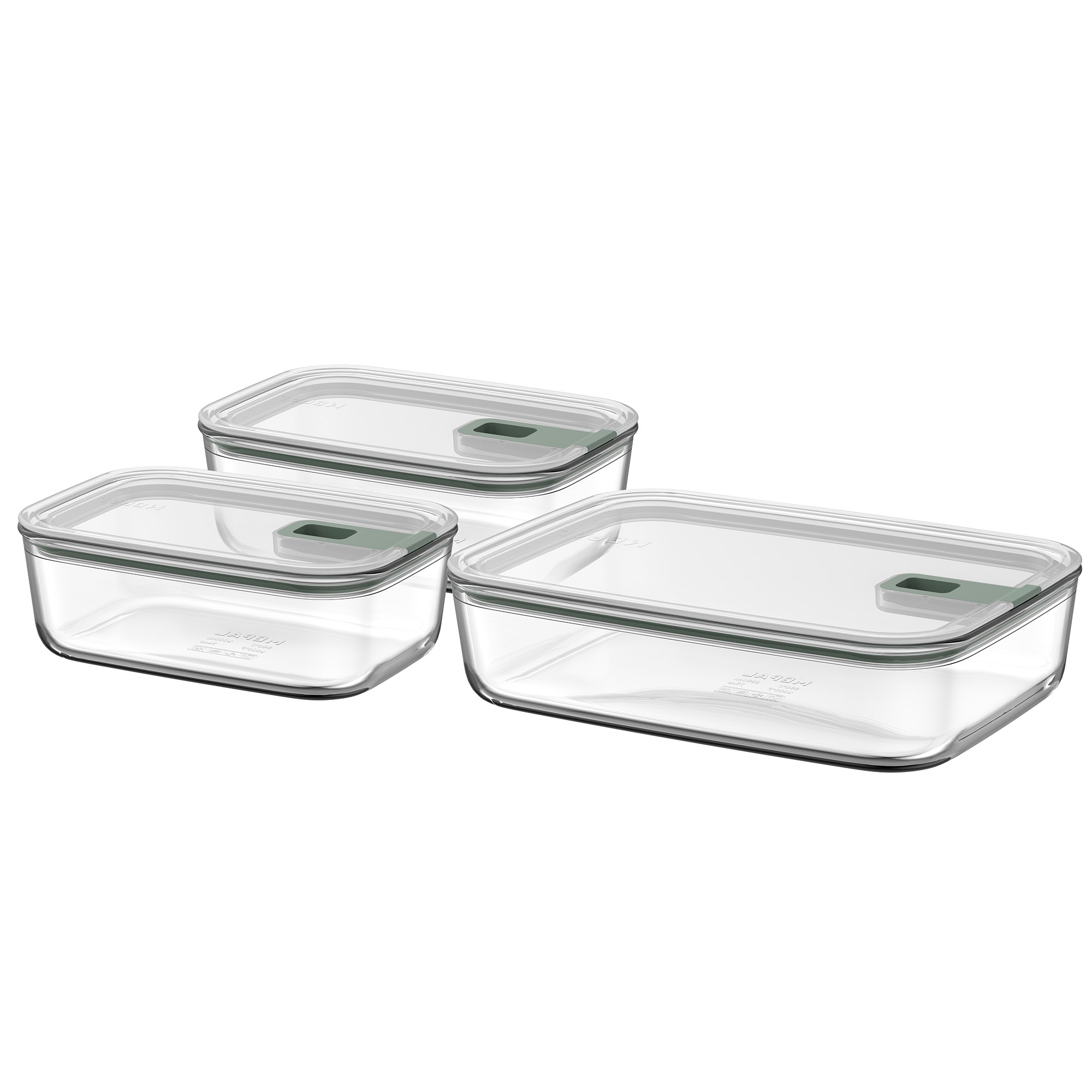 MEPAL Frischhaltedosen-Set EASY CLIP Glas eckig 2,25 + 2 x 1,0 Liter nordic sage