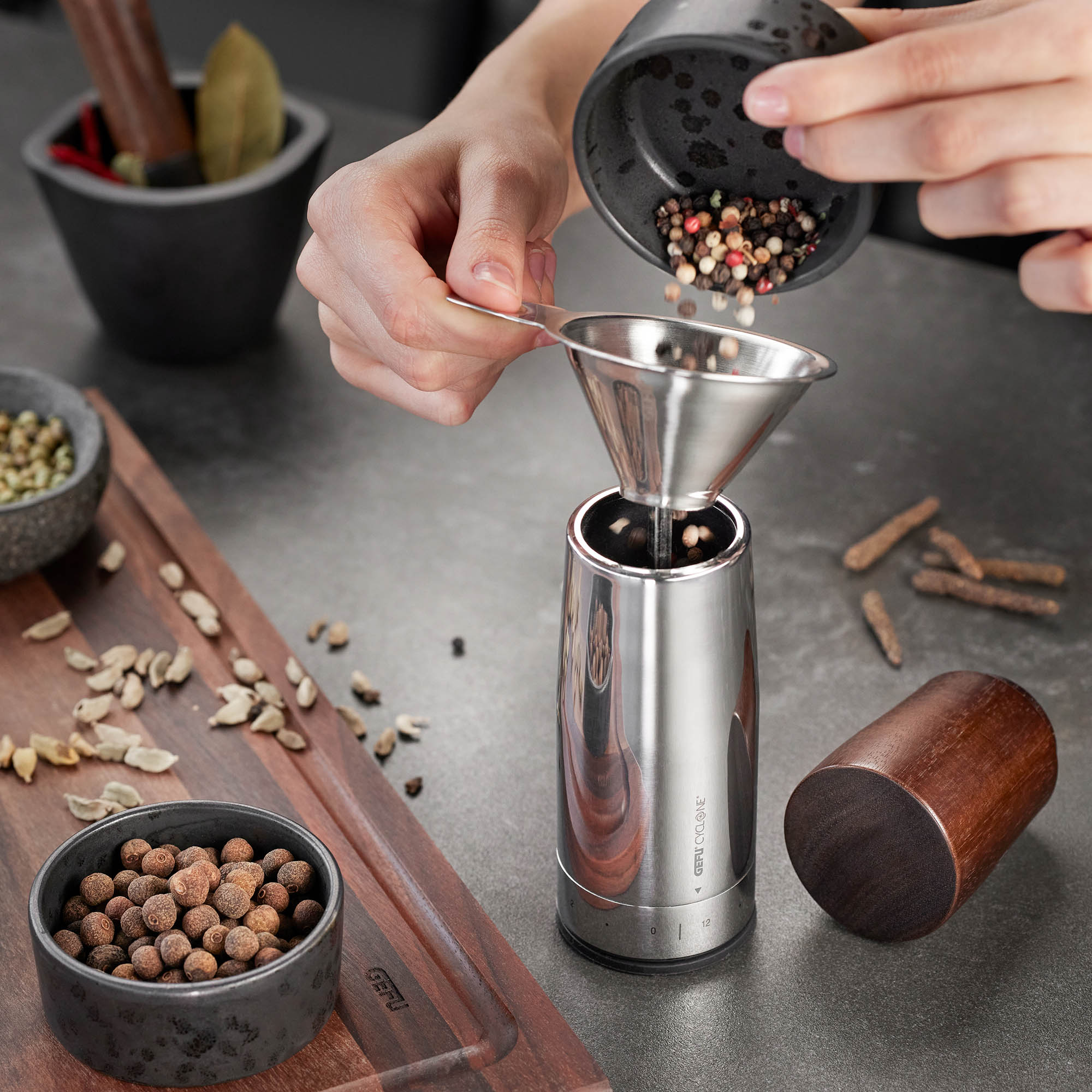 GEFU spice mill SPICE-GRIND stainless steel / acacia wood ceramic grinder