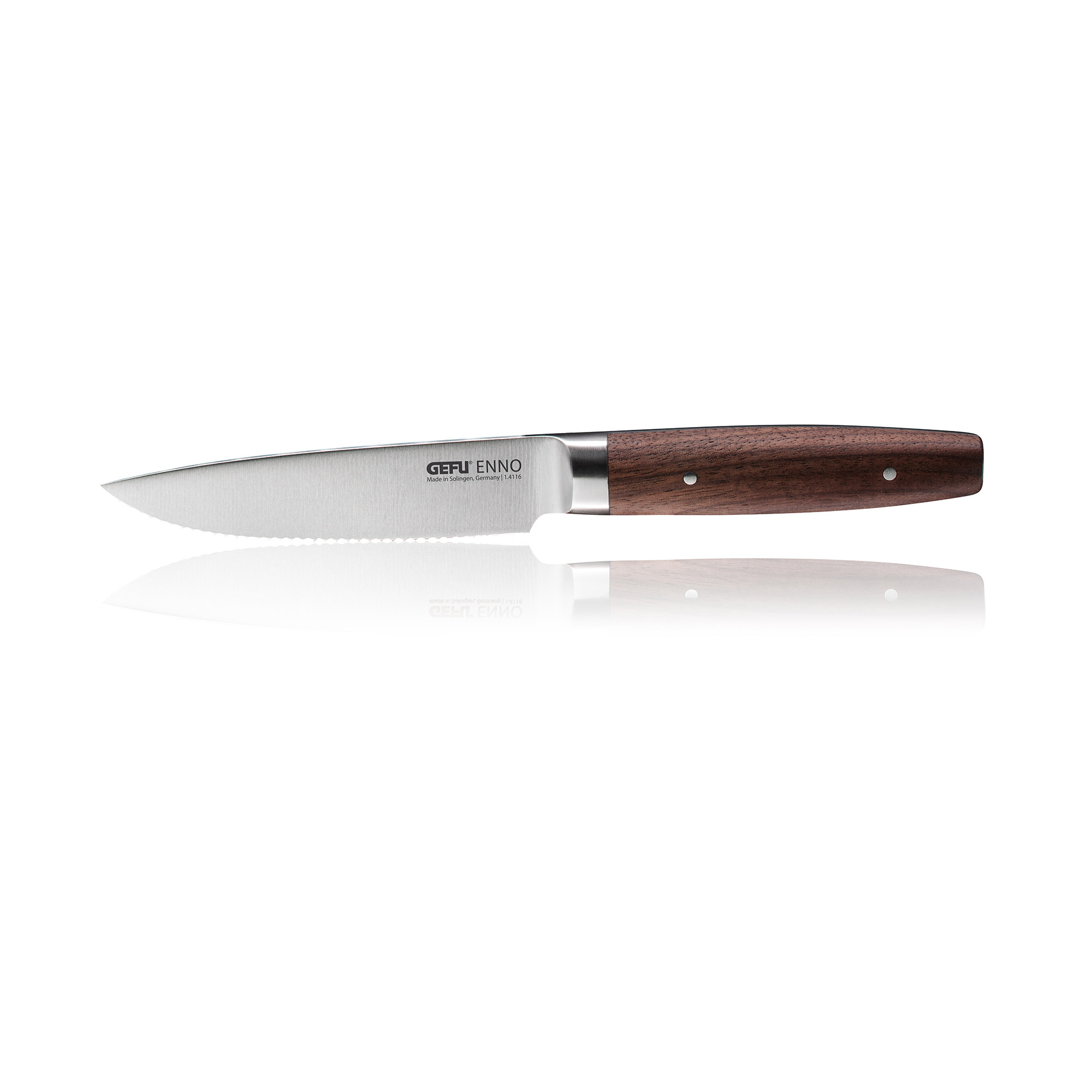GEFU Universalmesser ENNO 11,5 cm Wellenschliff mit Griff aus Walnussholz
