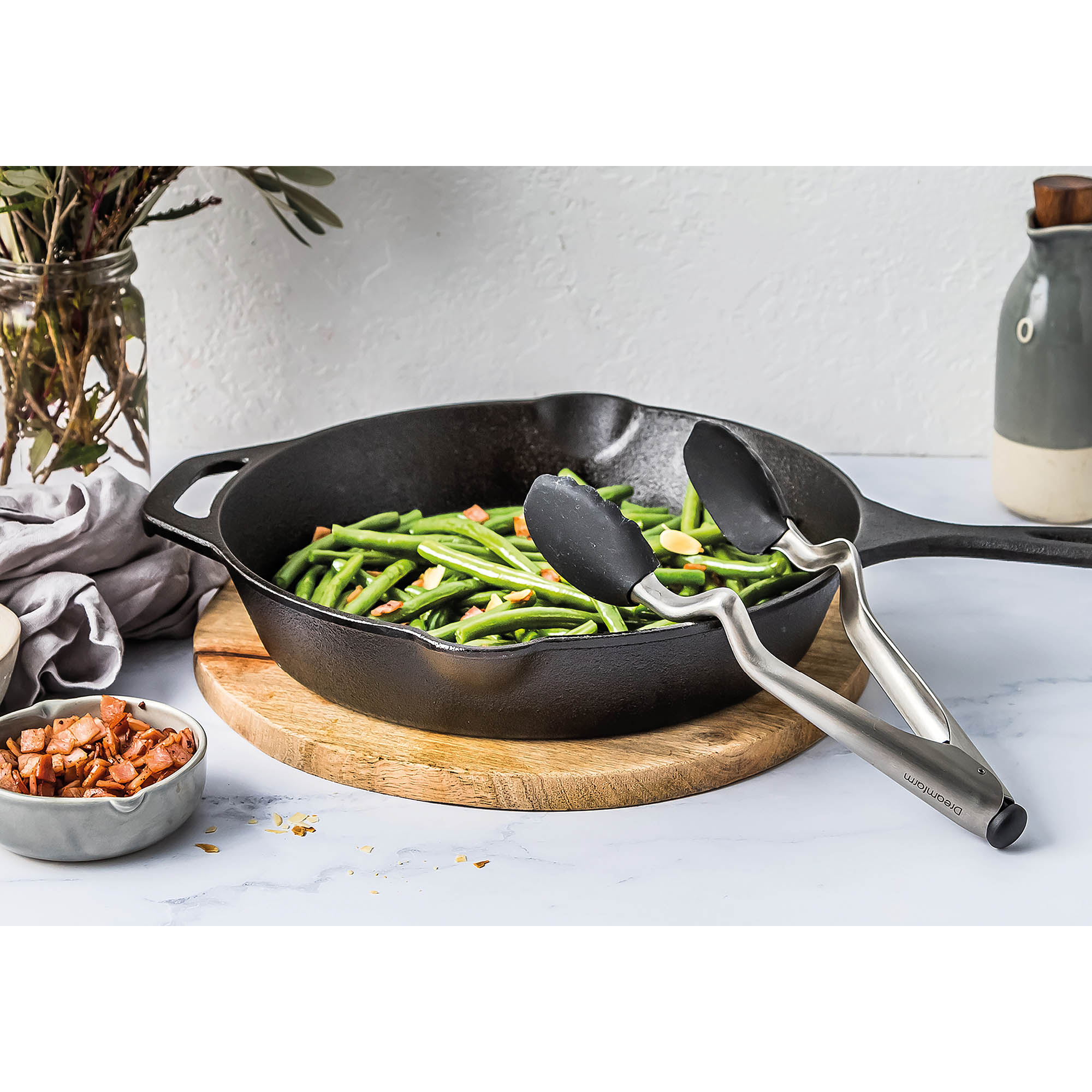 DREAMFARM Küchenzange Servierzange aus Edelstahl mit Silikon-Enden schwarz 30 cm
