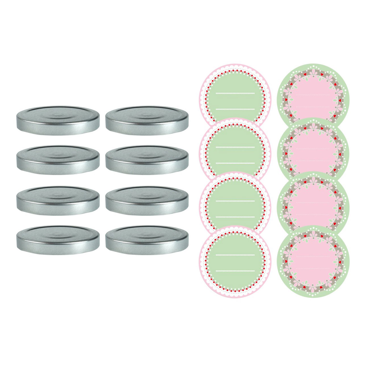 DR.OETKER Twist off Deckel-Set 8 Schraubdeckel 8,2 cm für Gläser + 8 Aufkleber