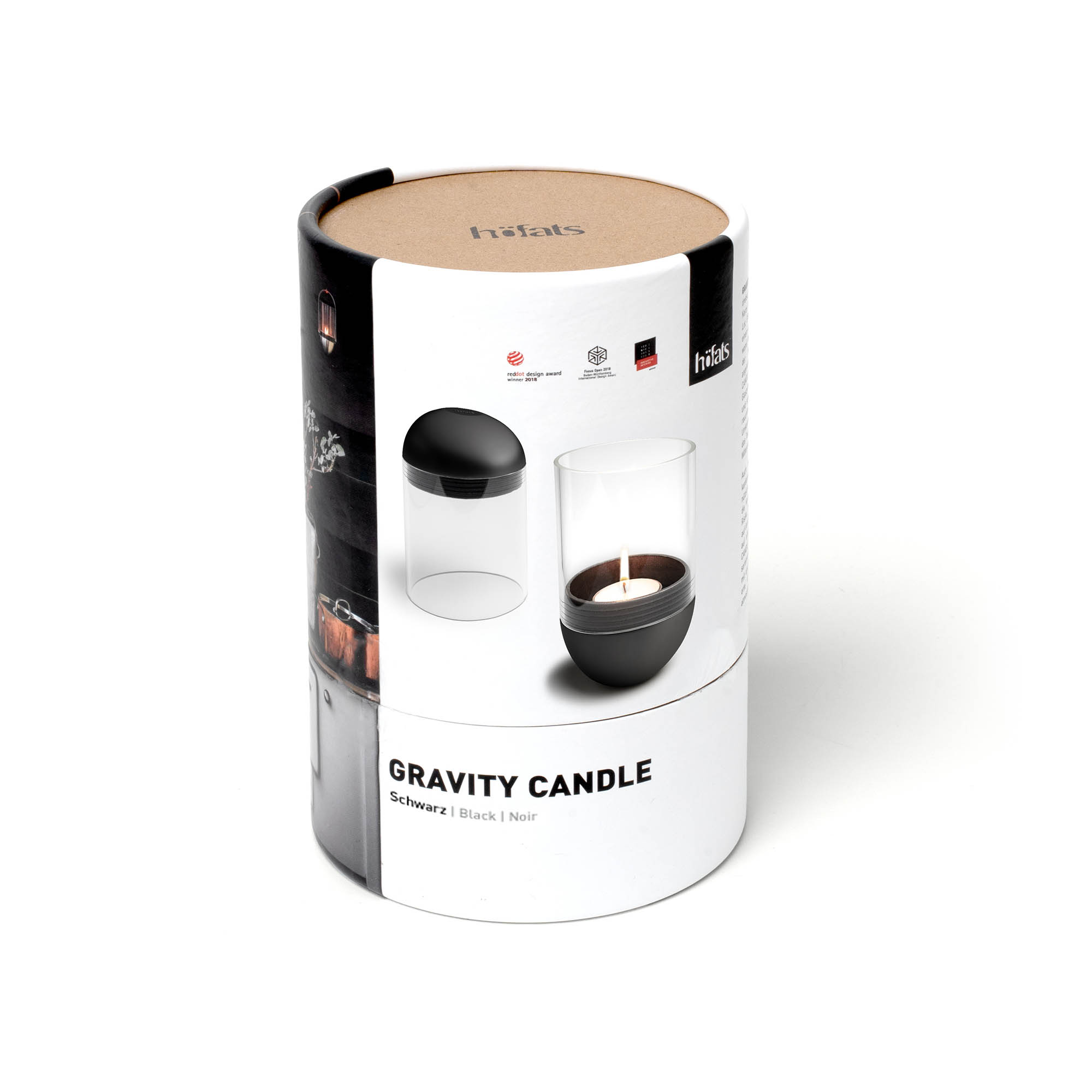 HÖFATS Windlicht GRAVITY CANDLE schwarz mit kardanisch gelagerter Kerze
