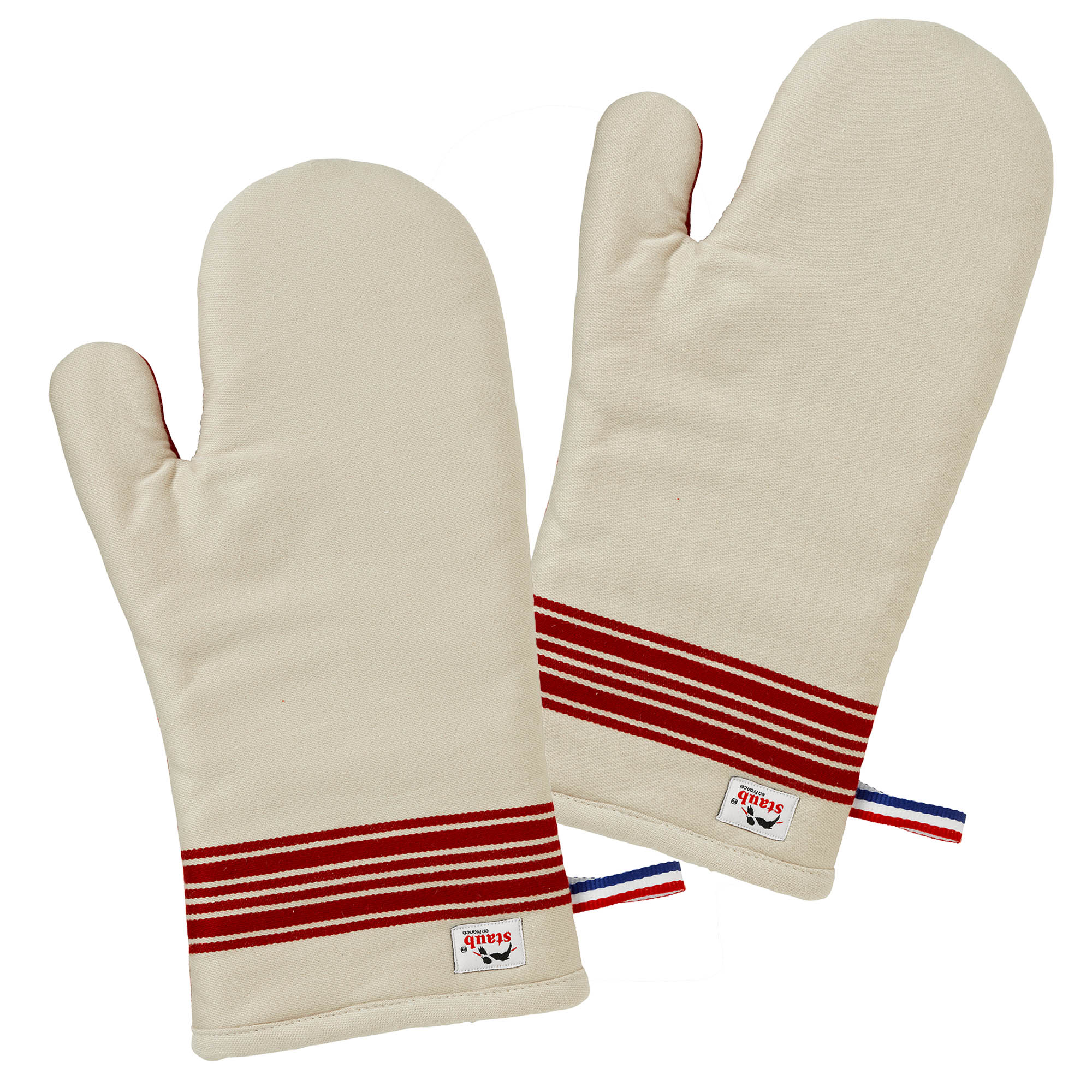 STAUB France Ofenhandschuhe FRENCH LINE 2er-Set 35 x 19 cm wollweiß / kirschrot