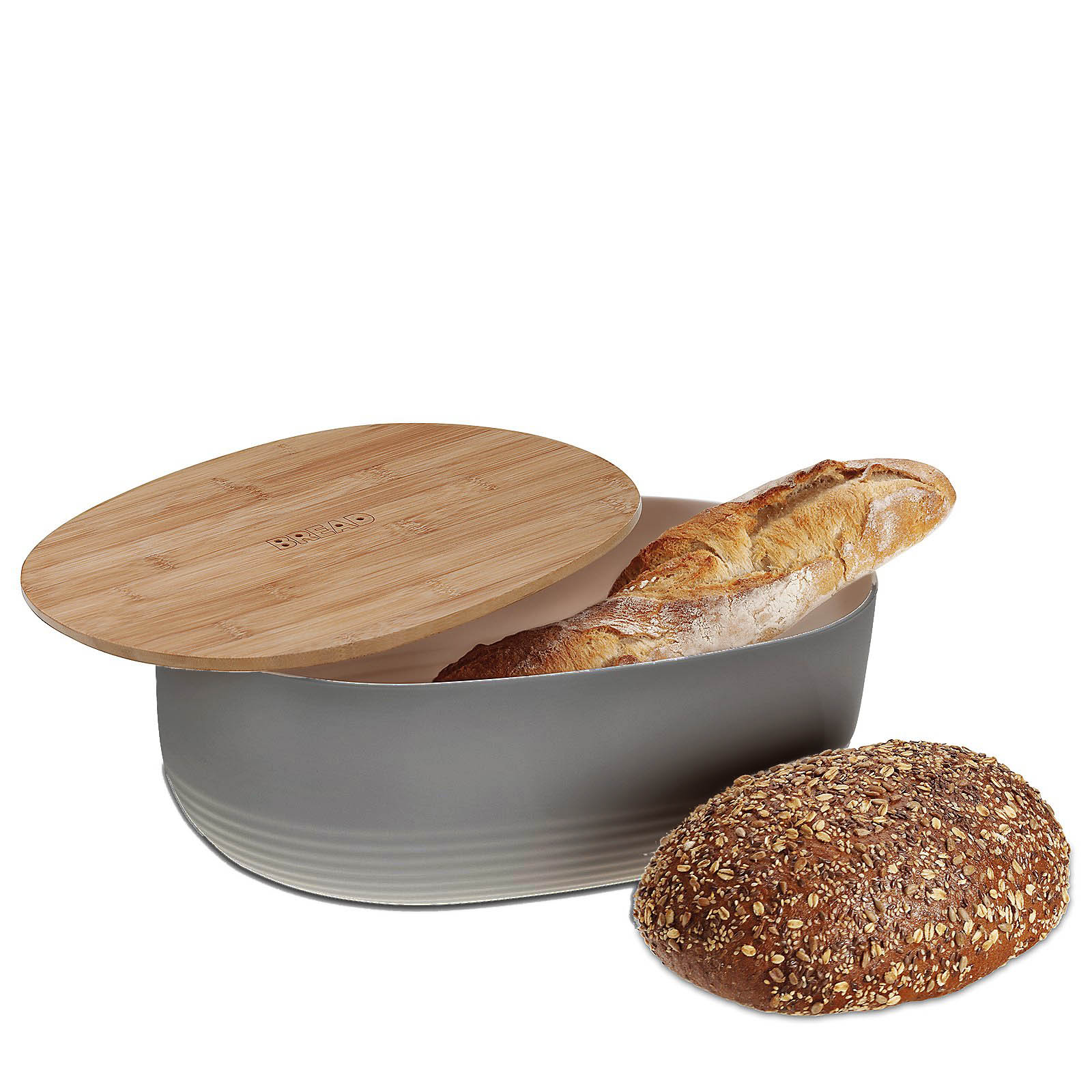 KELA bread bin Bread bin NAMUR dark grey 37.5 x 23 cm Bamboo wood lid