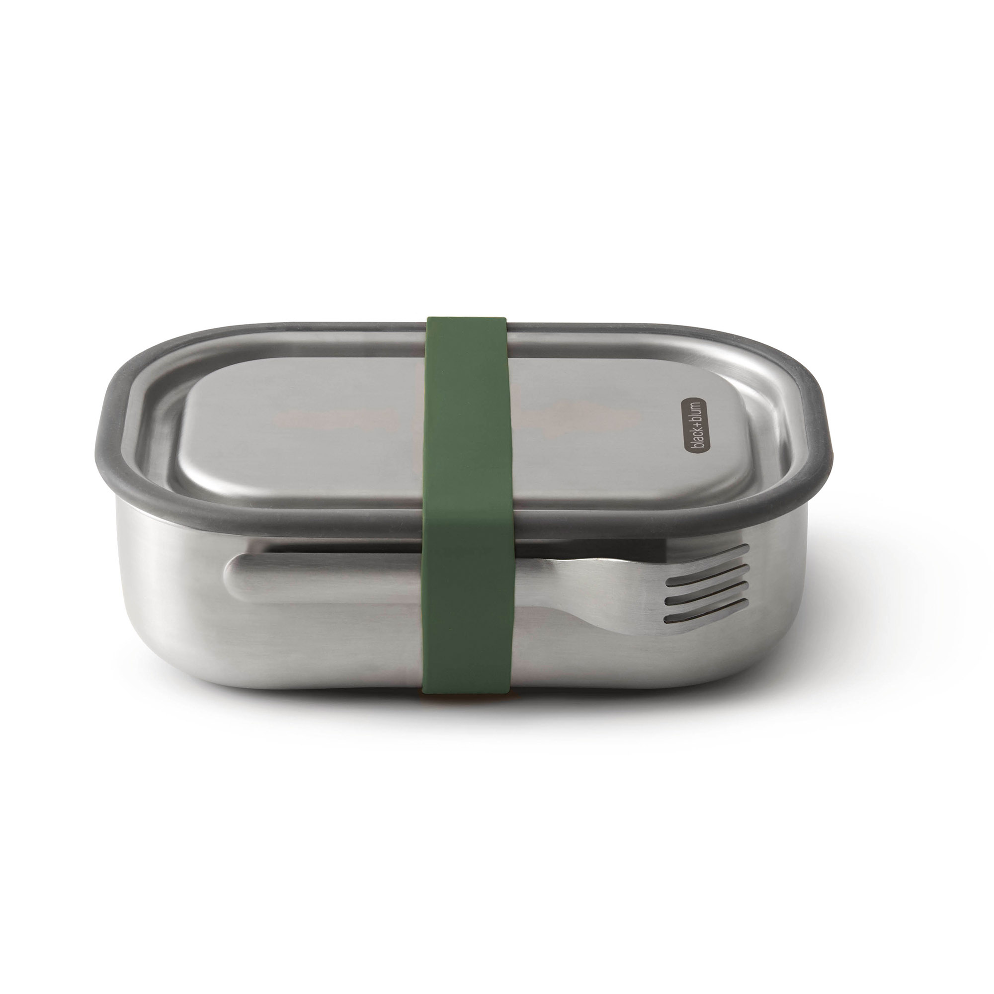 BLACK+BLUM Lunchbox Edelstahl mit Gabel groß 1,0 Liter 20 x 15 x 6,5 cm olive