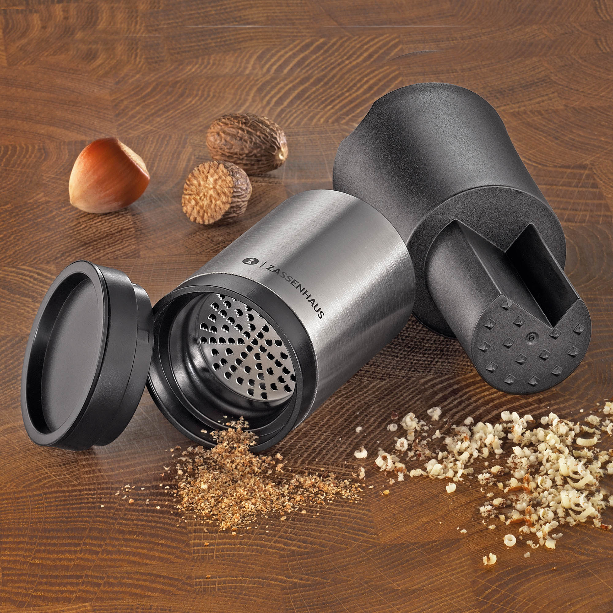 ZASSENHAUS Muskatmühle Gewürzmühle DUO CONCEPT mit 3 Reibscheiben 13,5 cm