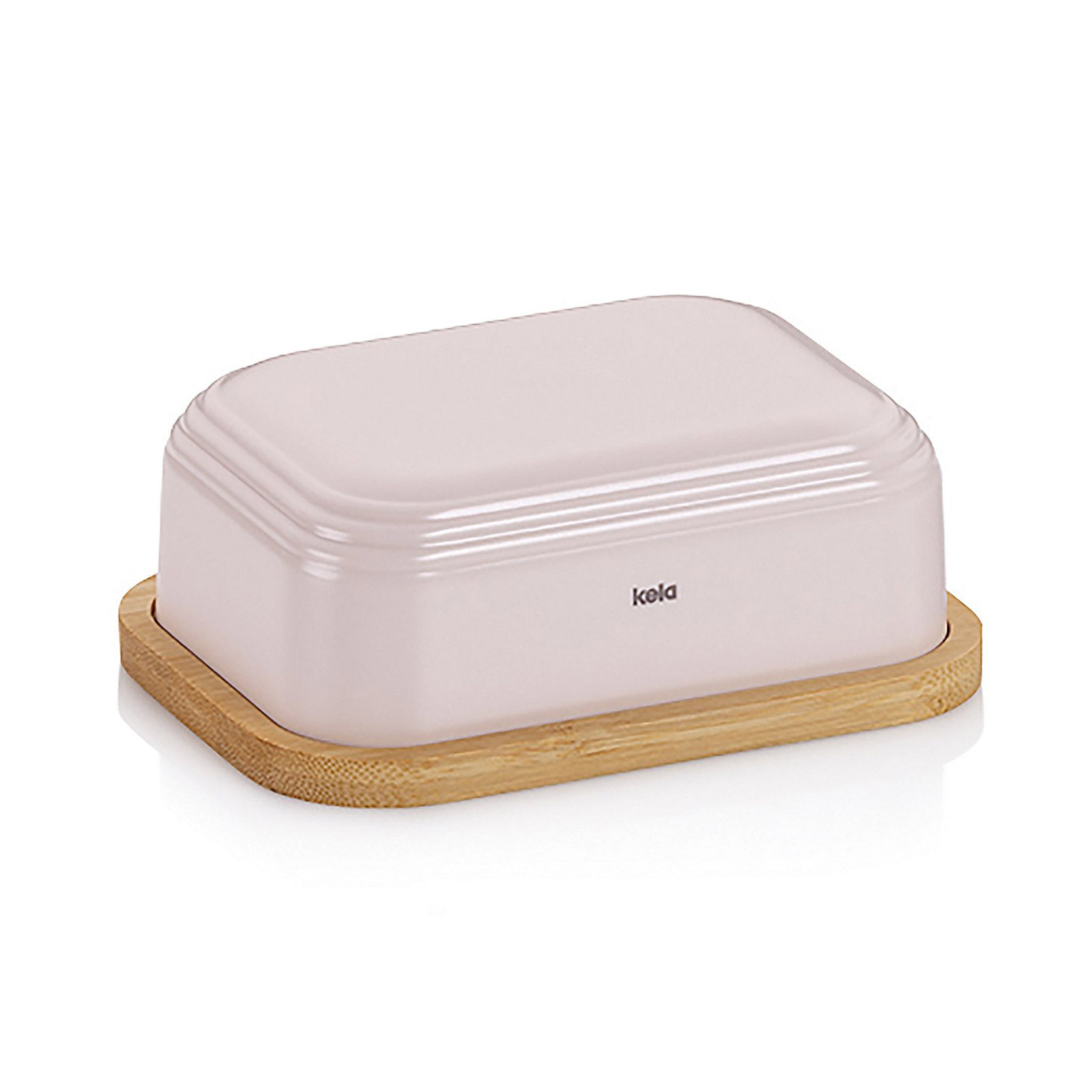 KELA Butterdose NAMUR beige mit Unterteil aus Bambusholz