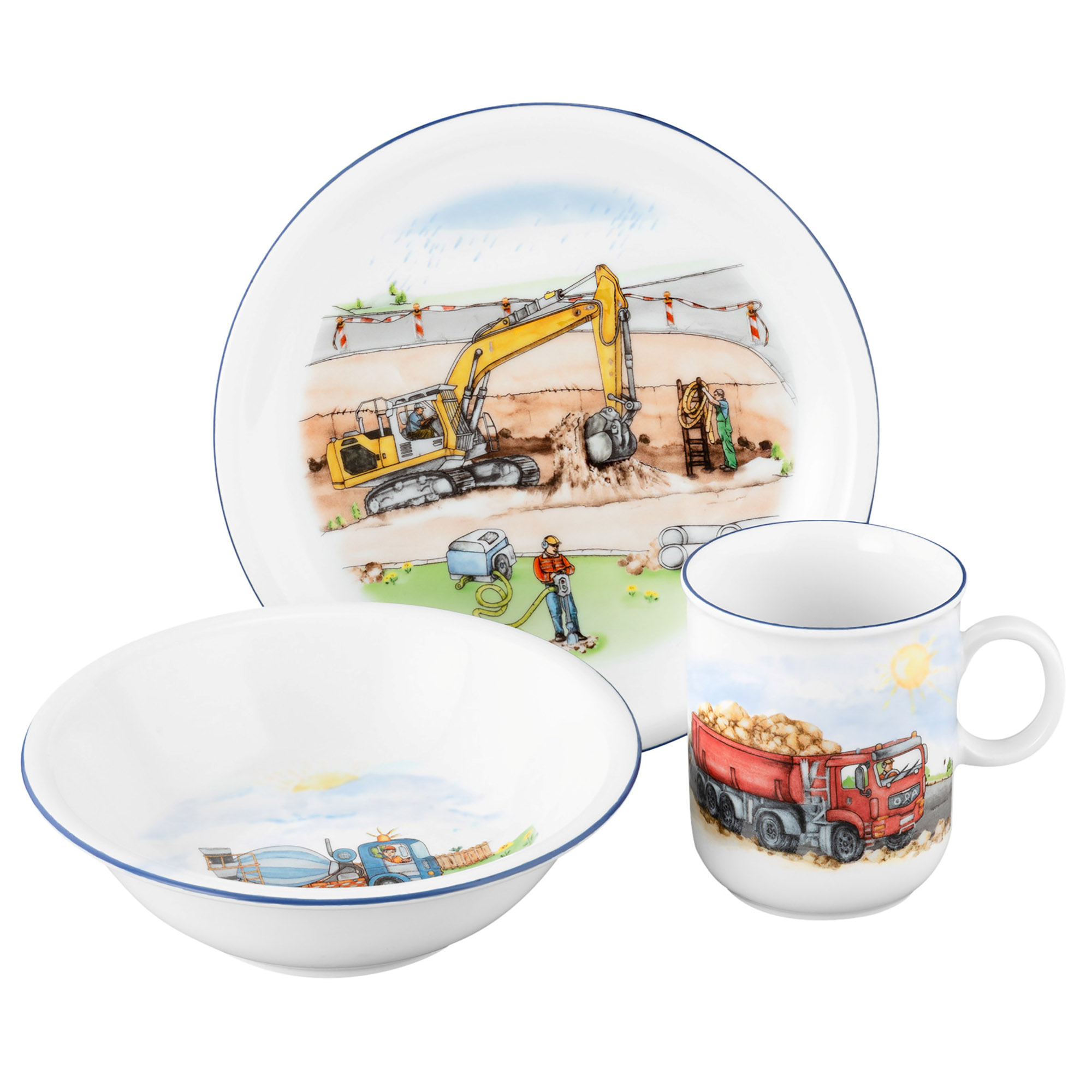Seltmann Weiden Kinderporzellan Set 65285 BAUSTELLE 3 teilig