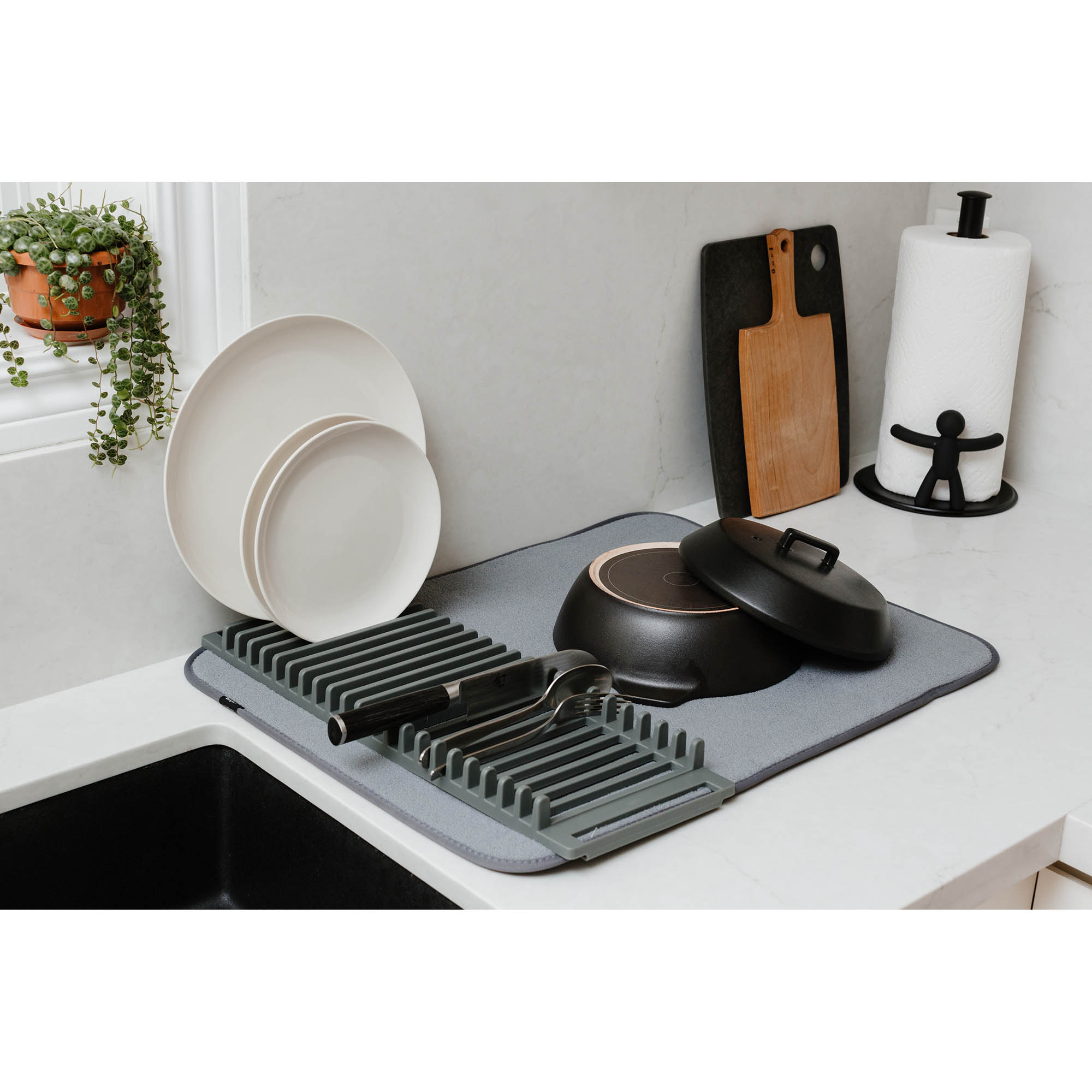UMBRA Dish Rack with UDRY Microfibre Mat, 61 x 46 cm, Anthracite