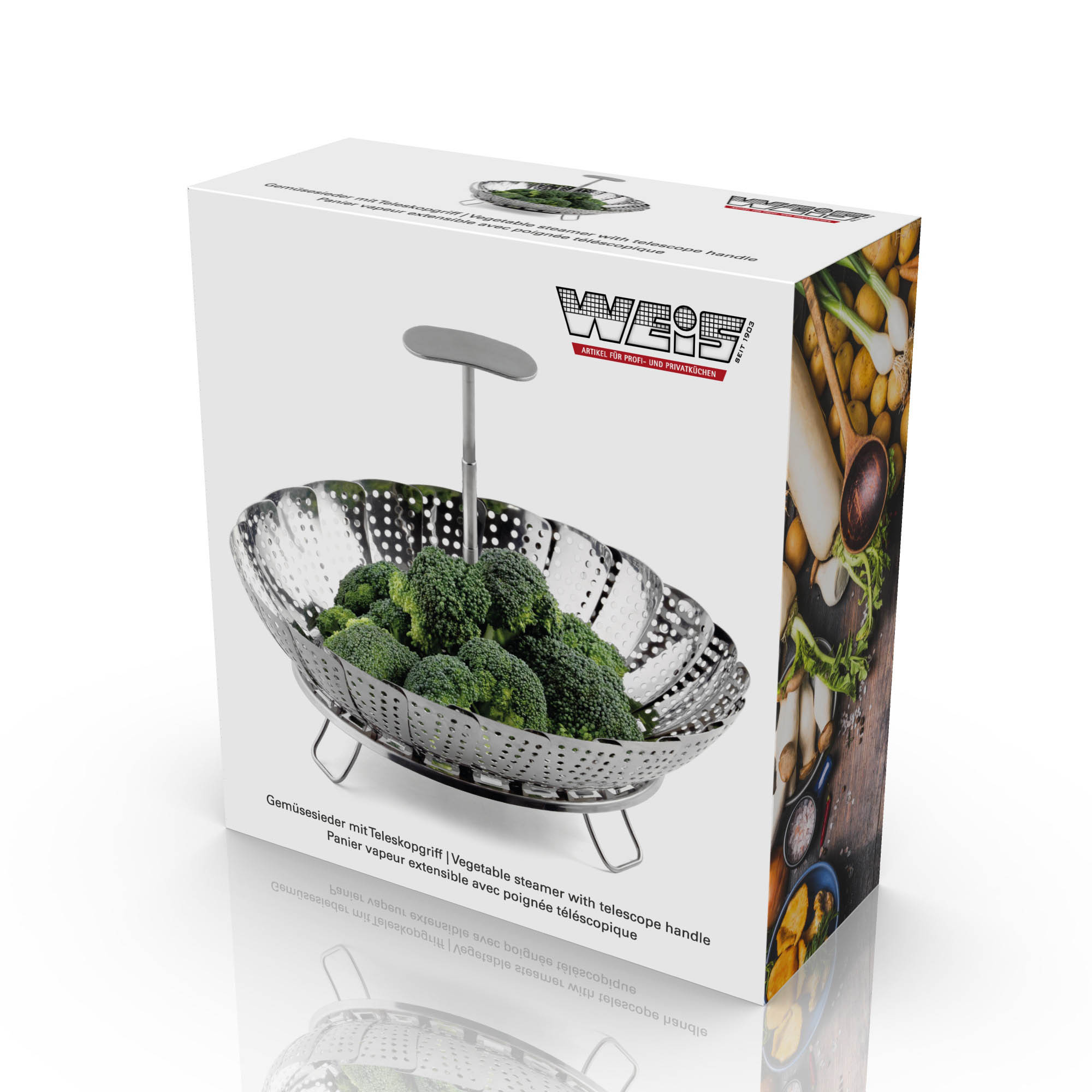 WEIS Flexibler Gemüsesieder Dämpfeinsatz Dampfgarkorb aus Edelstahl 18 bis 26 cm