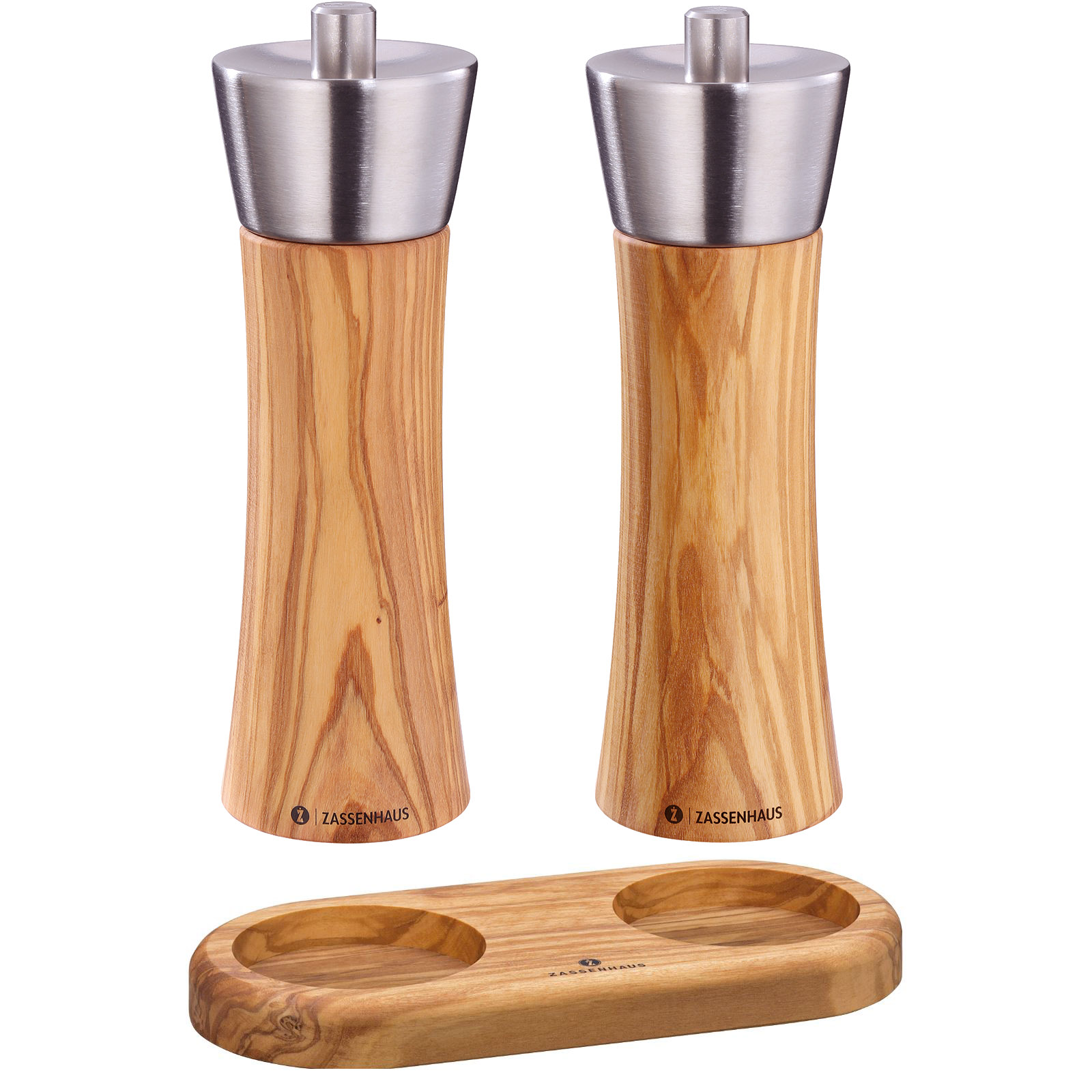 ZASSENHAUS Serie Augsburg Pfeffermühle und Salzmühle im Set 18 cm Untersetzer