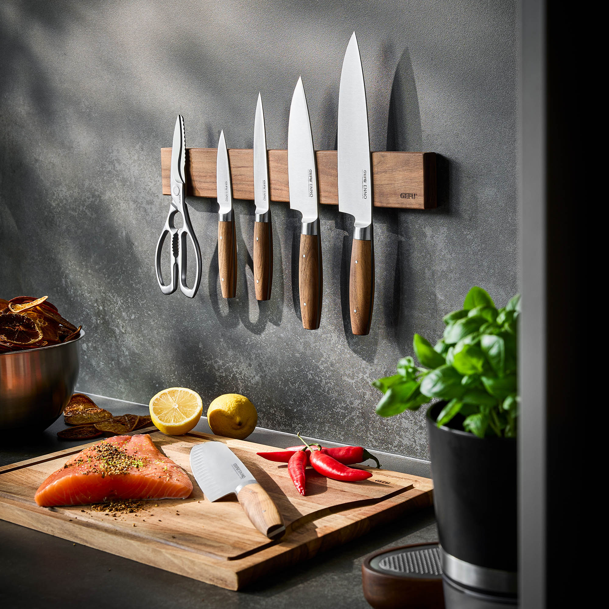 GEFU Magnetleiste ENNO 42 cm für Messer und Küchenhelfer Walnussholz