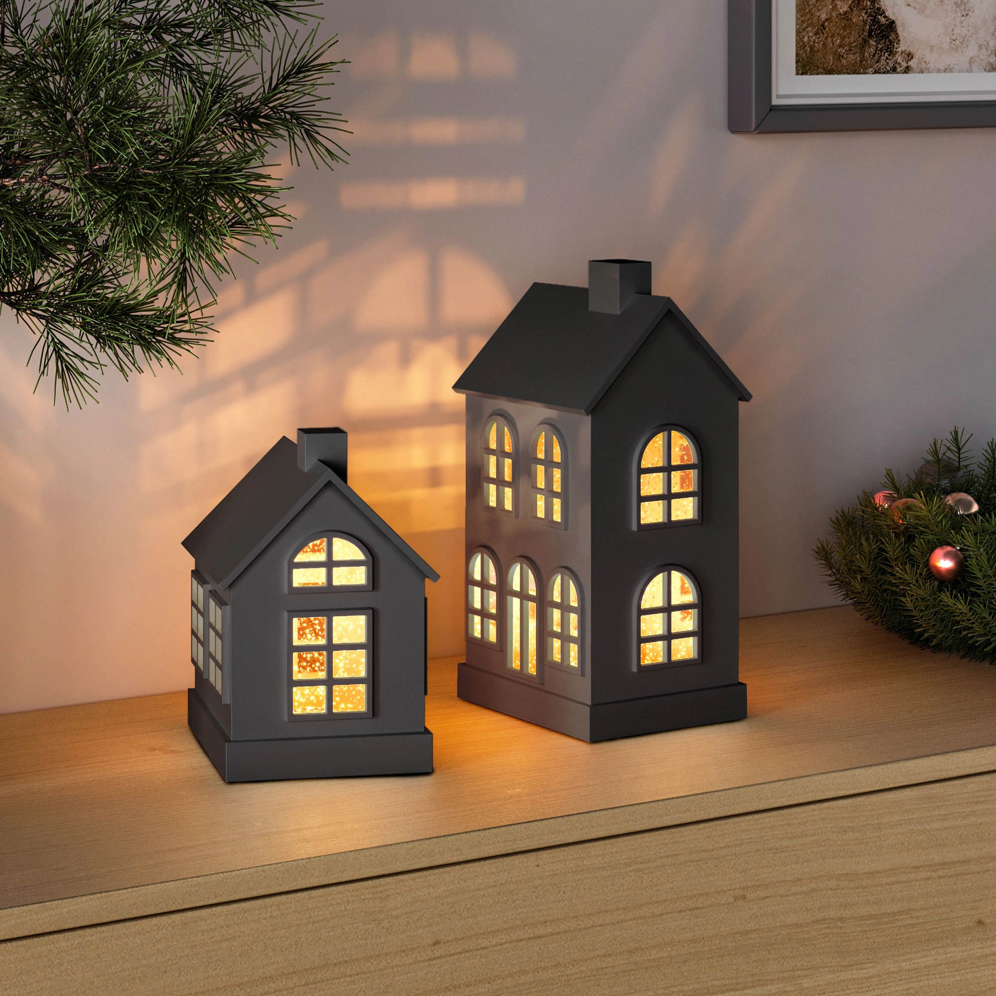 SOMPEX GLAMOR HOUSE 23 cm black LED table lamp – decorative lamp with moving glitter