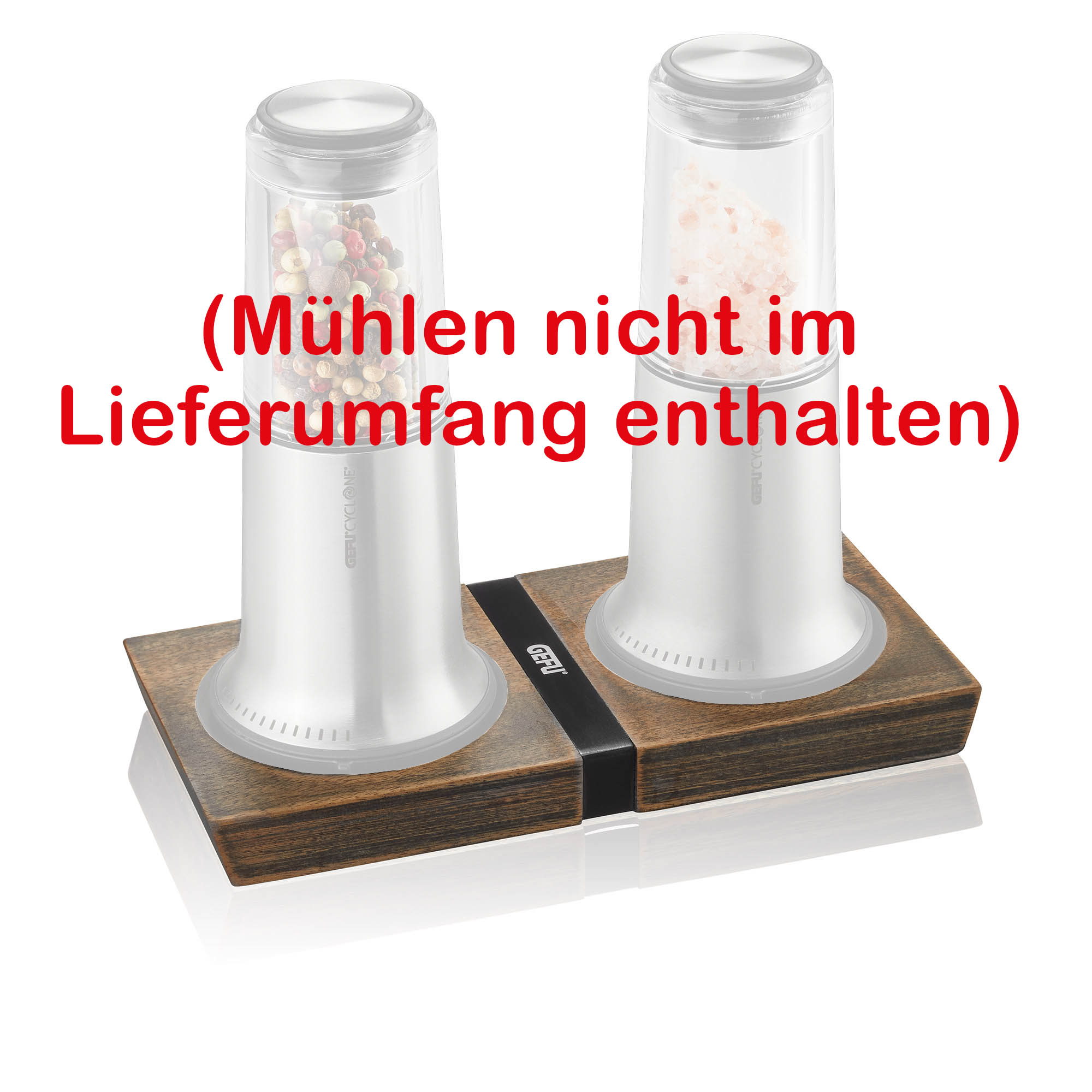 GEFU Mühlenuntersetzer X-PLOSION M Akazienholz und Edelstahl schwarz