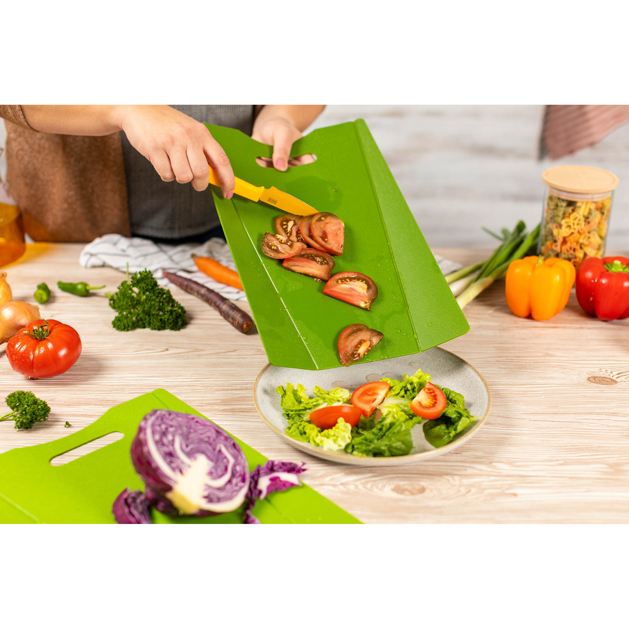 KUHN RIKON Schneidbrett 2er Set 38 x 25,5 cm mit Knickfalten grün / dunkelgrün