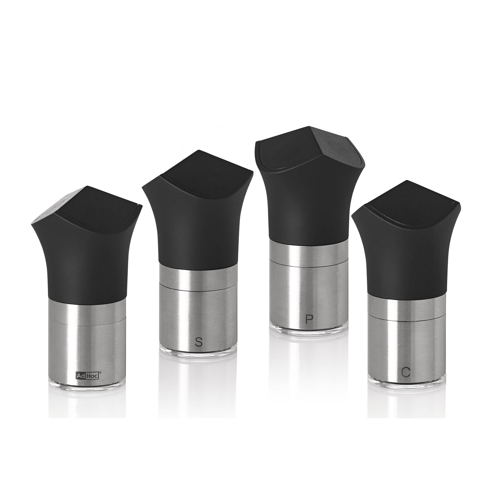 AdHoc Magnetische 4 in 1 Mühle GIANT Mühlen-Set für Salz, Pfeffer, Chili etc.