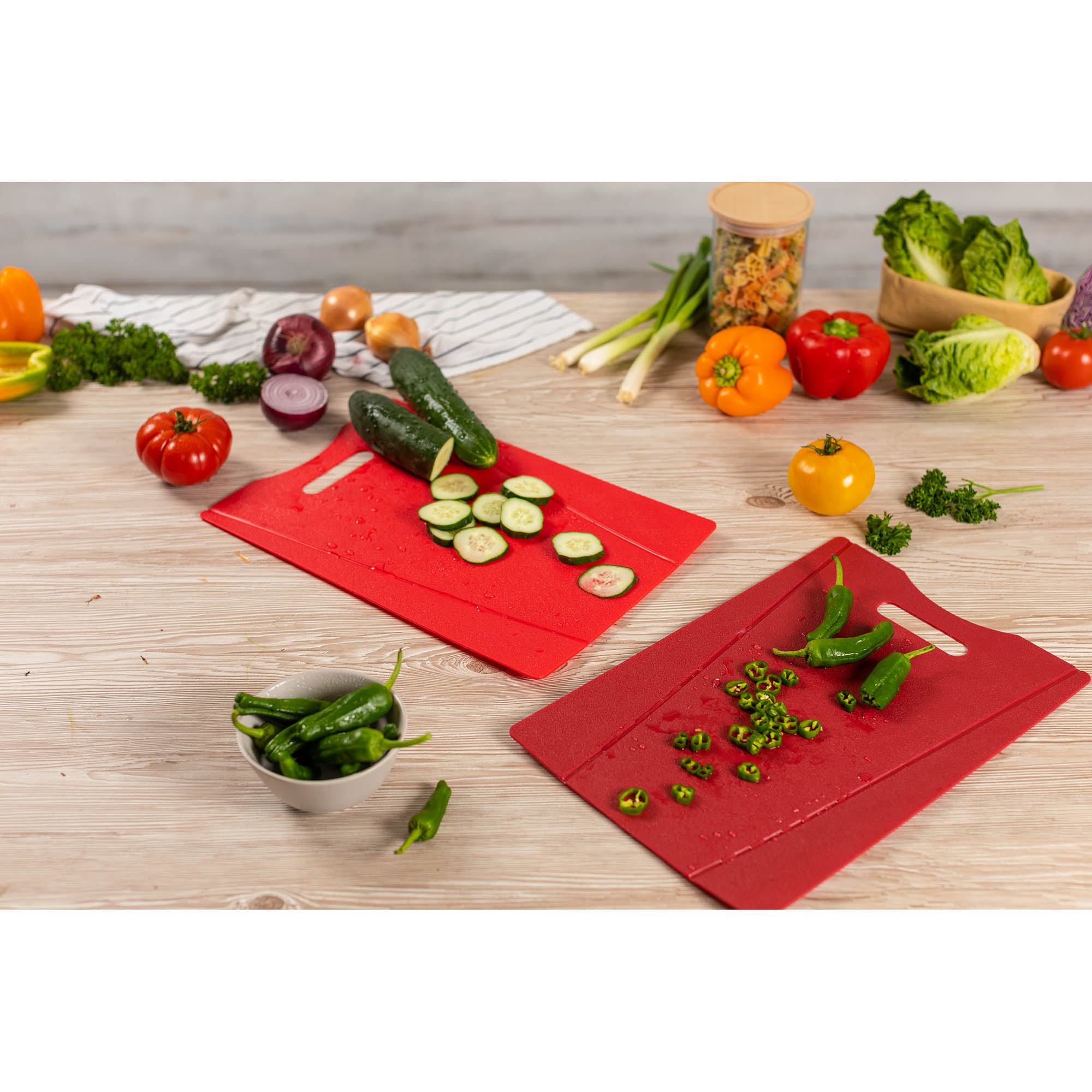 KUHN RIKON Schneidbrett 2er Set 38 x 25,5 cm mit Knickfalten rot / dunkelrot