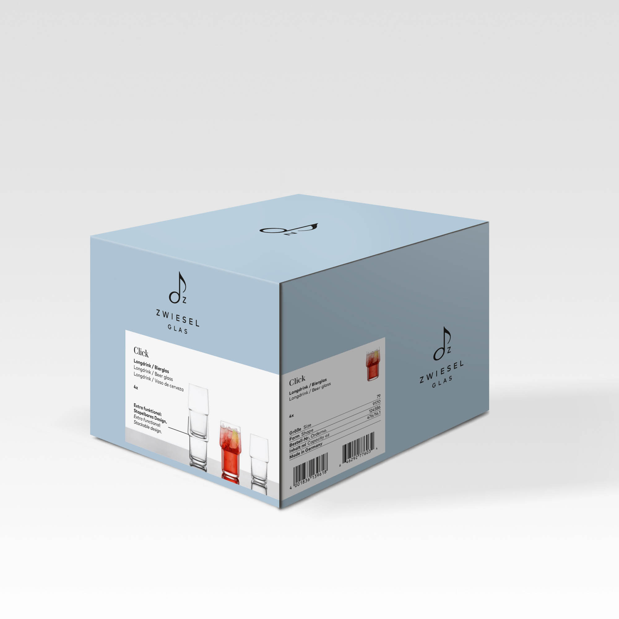 ZWIESEL GLAS Serie CLICK Longdrinkglas Bierglas stapelbar 4 Stück je 476 ml