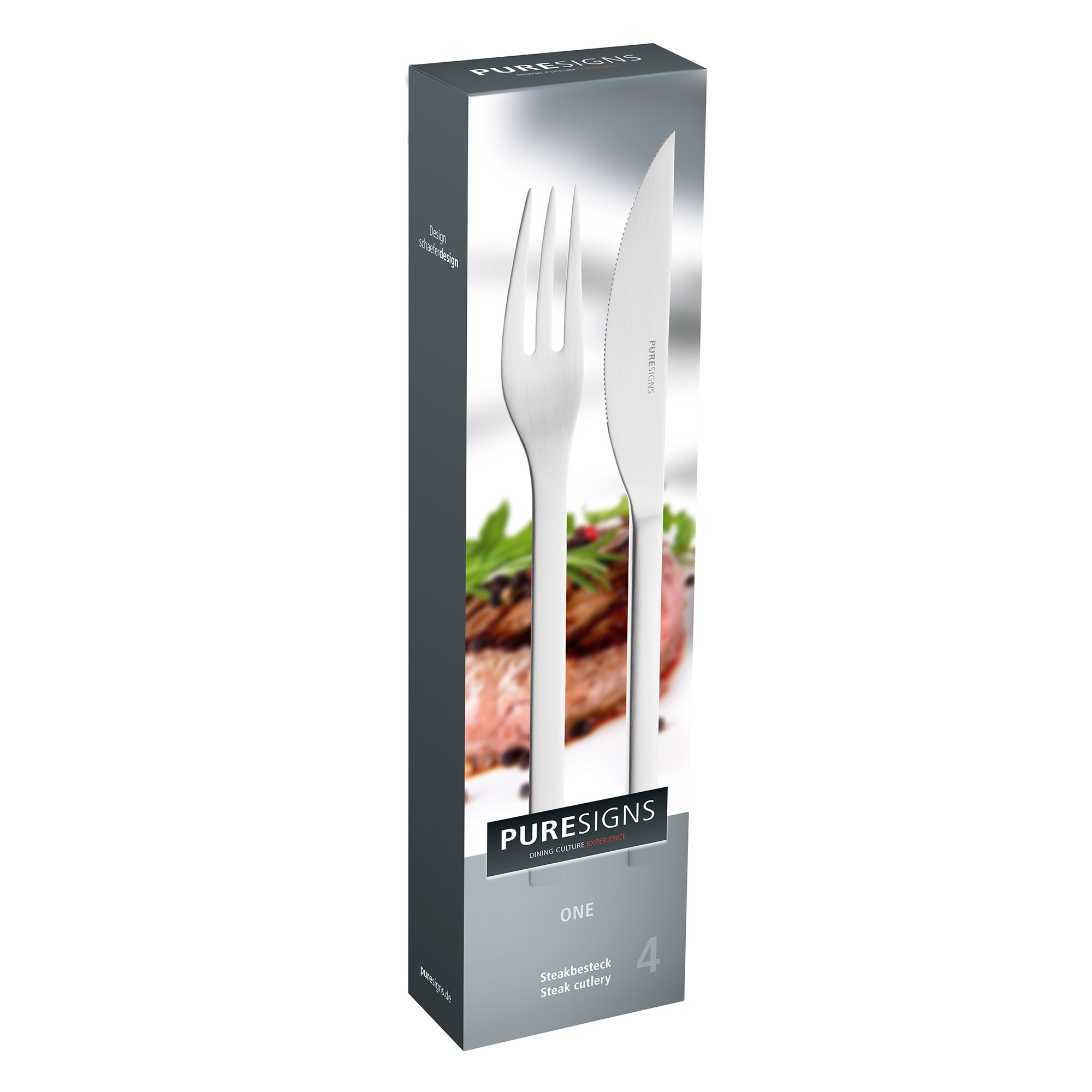 PURESIGNS Steakbesteck ONE Extra 4 teilig mattiert