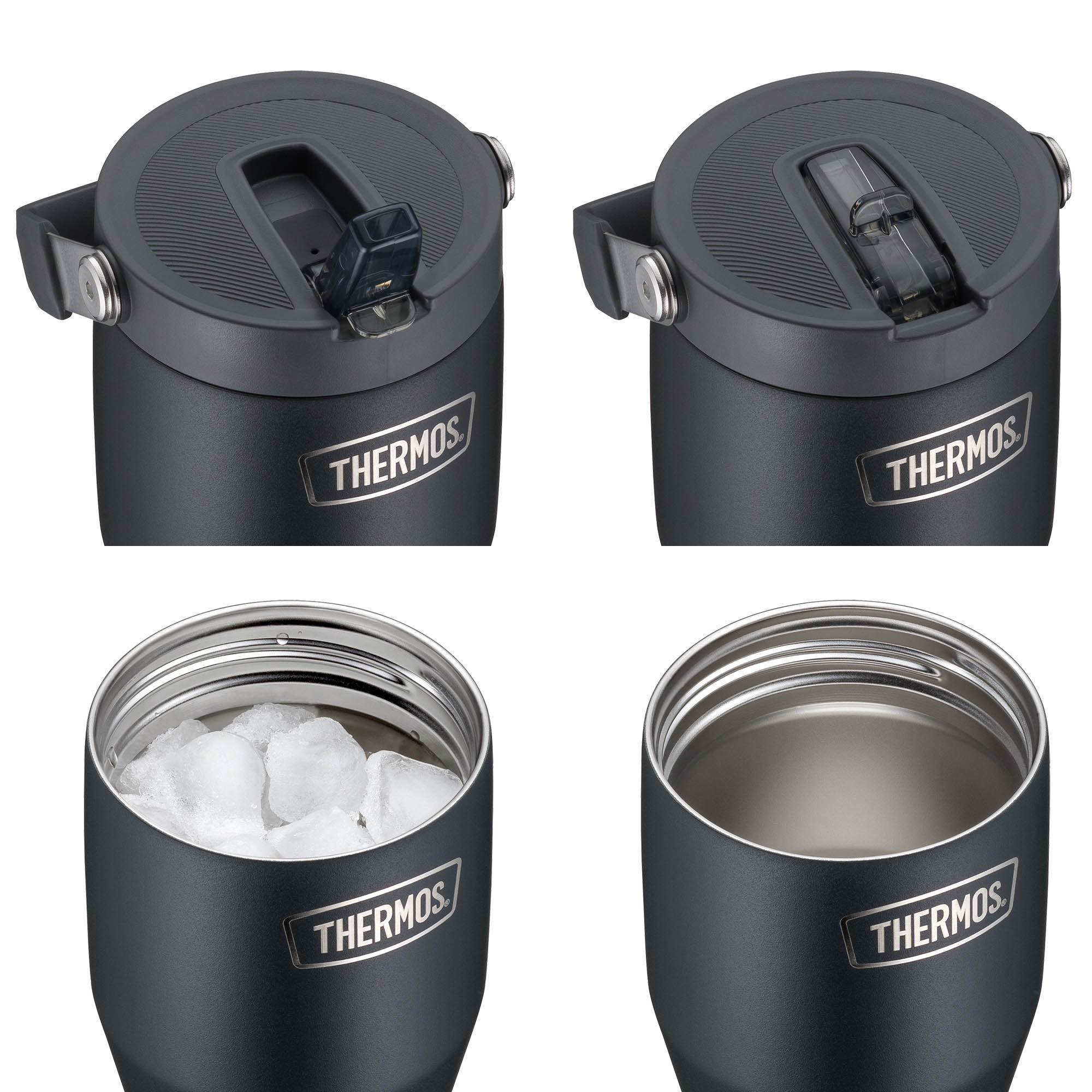 THERMOS REFRESHING FLIP STRAW Insulated Travel Mug, 0.85 litres, stainless steel, black
