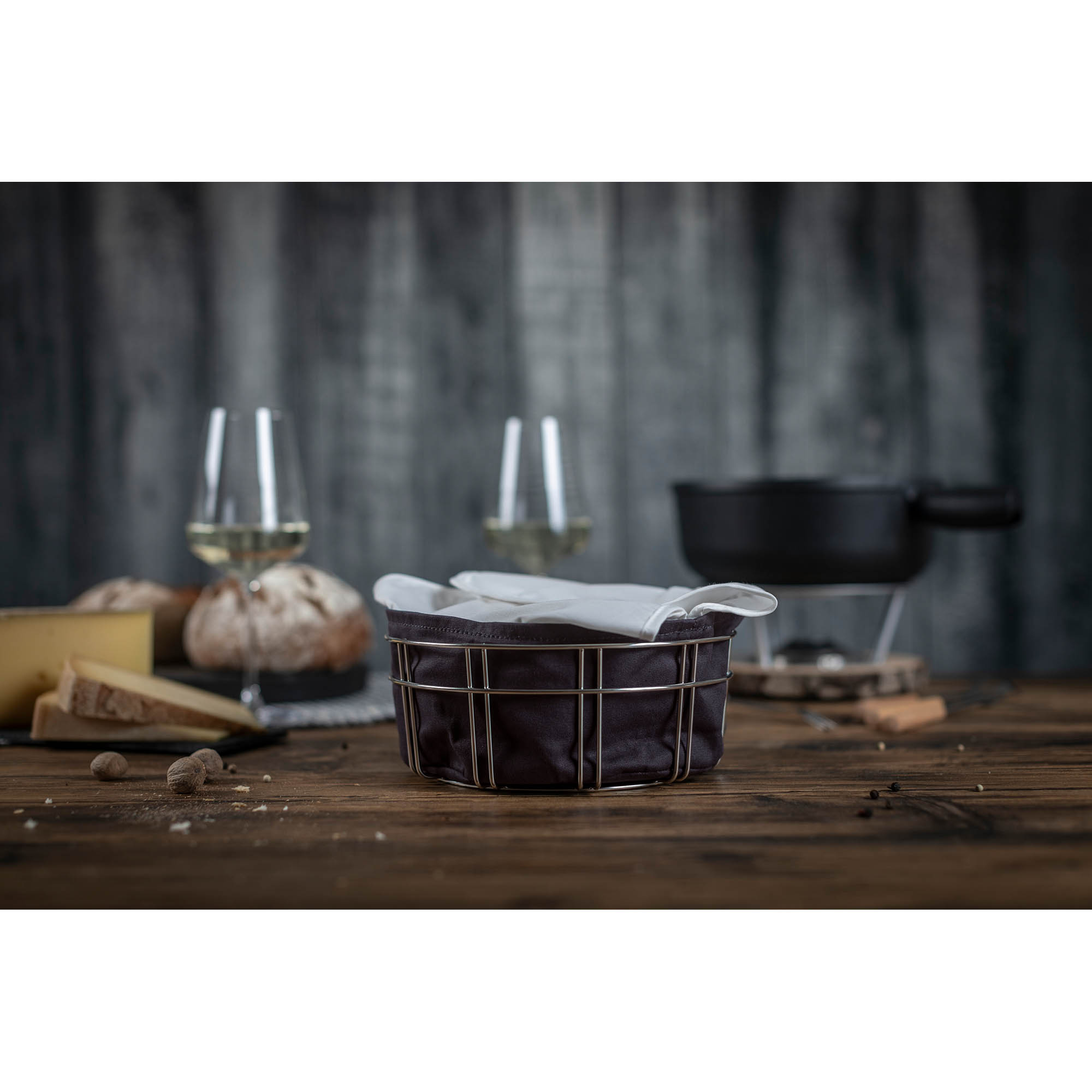 KUHN RIKON Fondue-Brotkorb 21,5 cm Baumwolle und Edelstahl Brotkorb